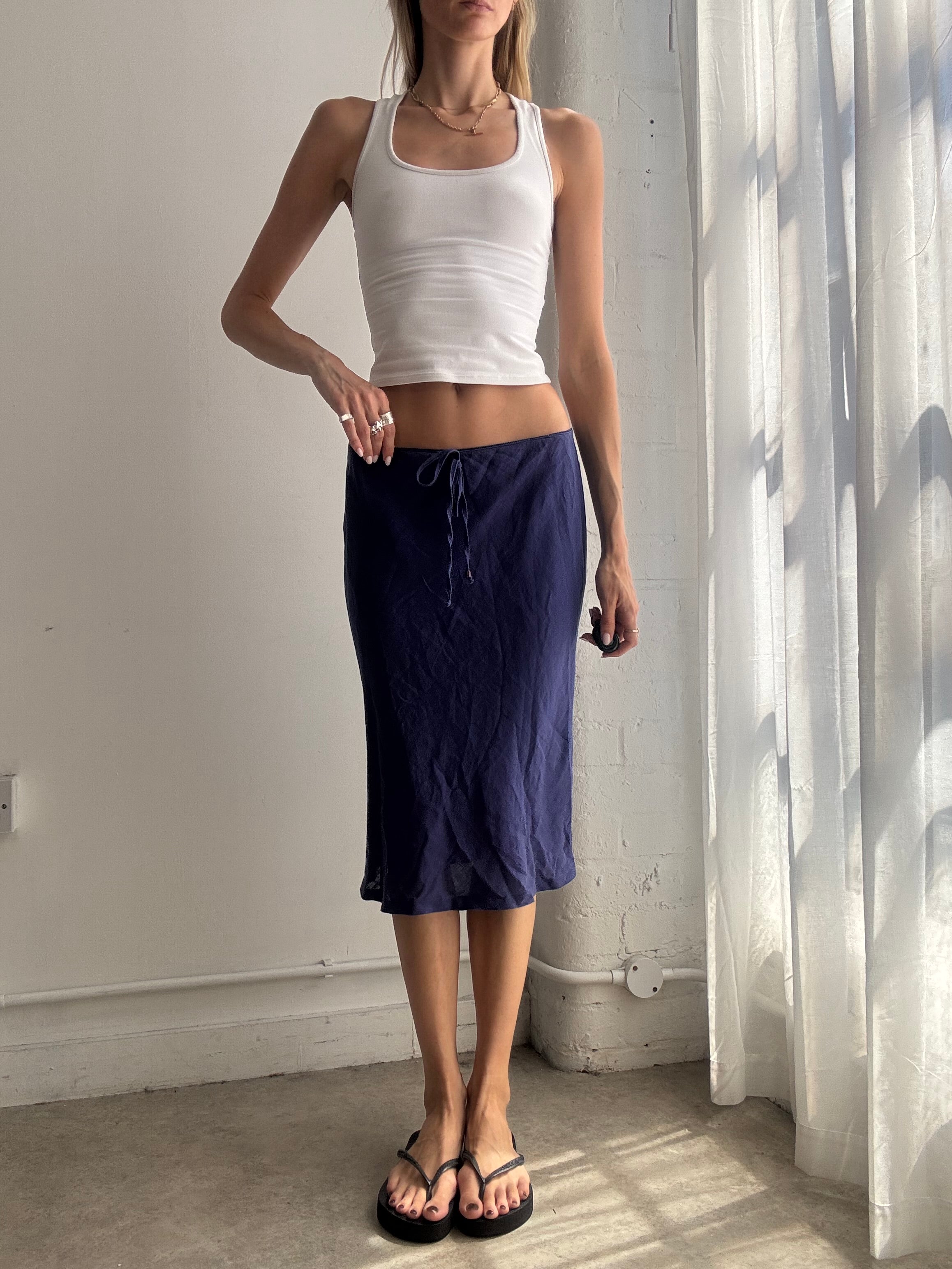 Vintage Armani Blue Cotton Midi Skirt Y2K - Size S/M