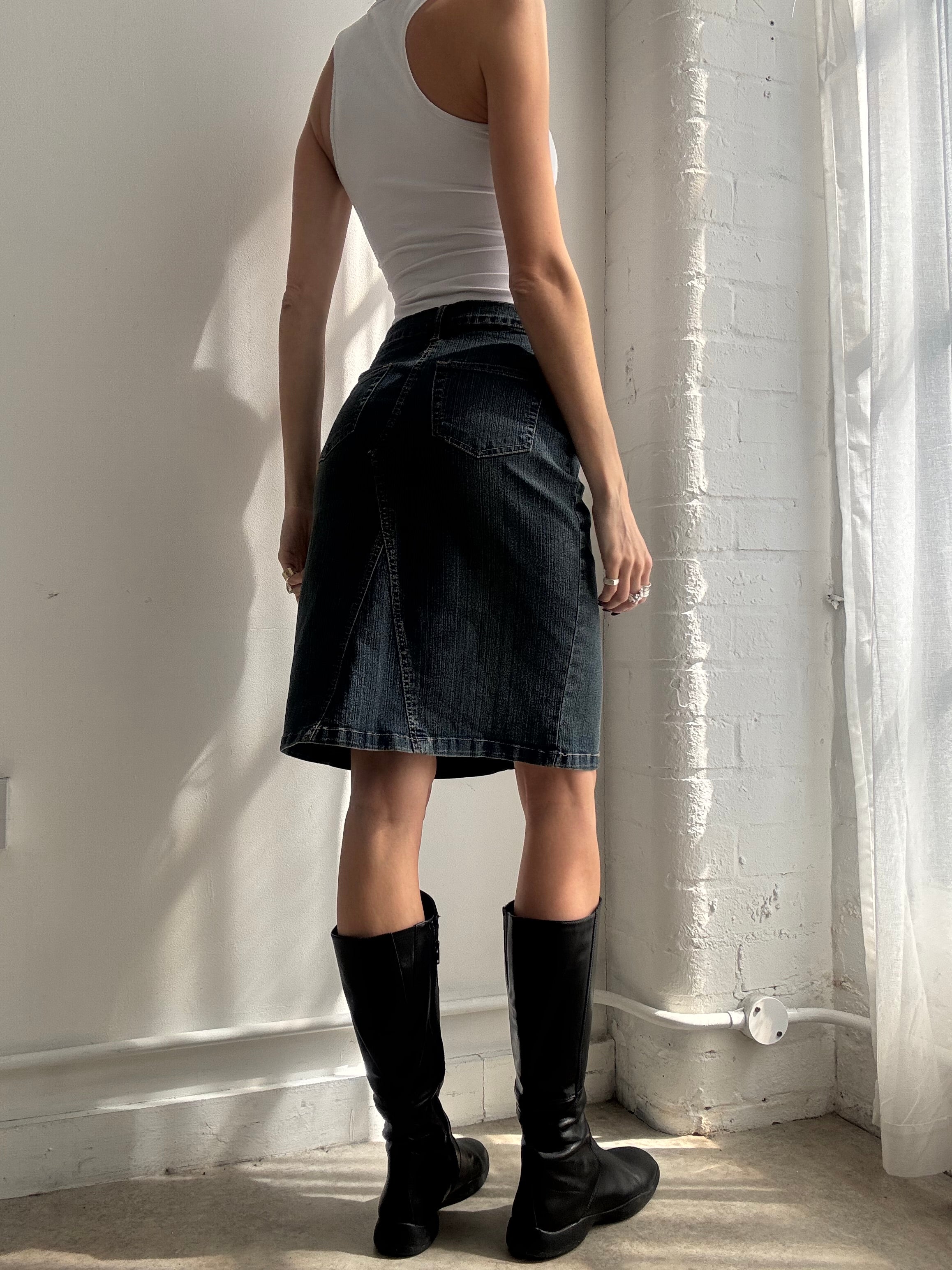 Vintage Y2K denim lace up midi skirt - Size XS