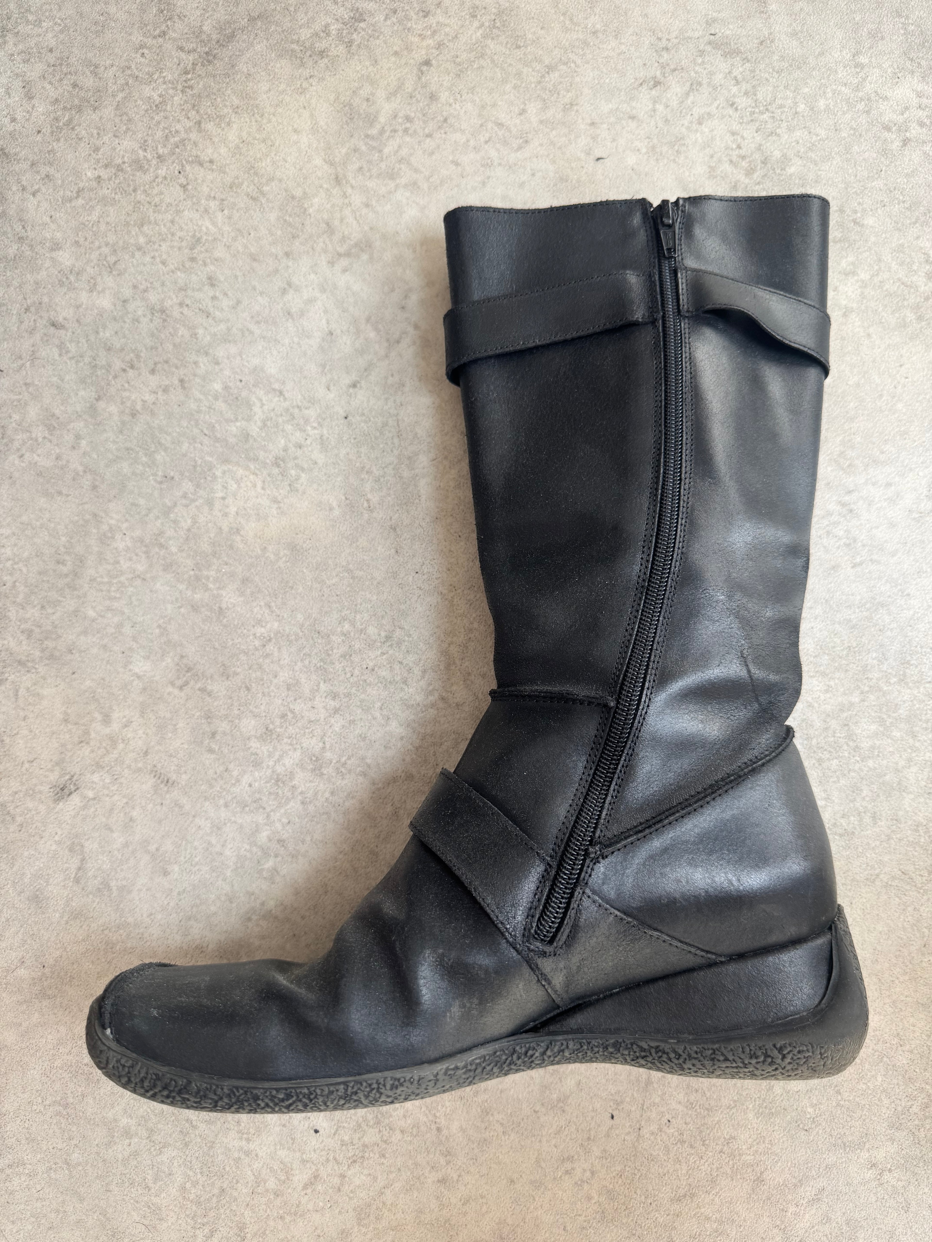 Vintage Y2K Black Leather Square Toe Buckle Boots - Size UK 6 / EU39