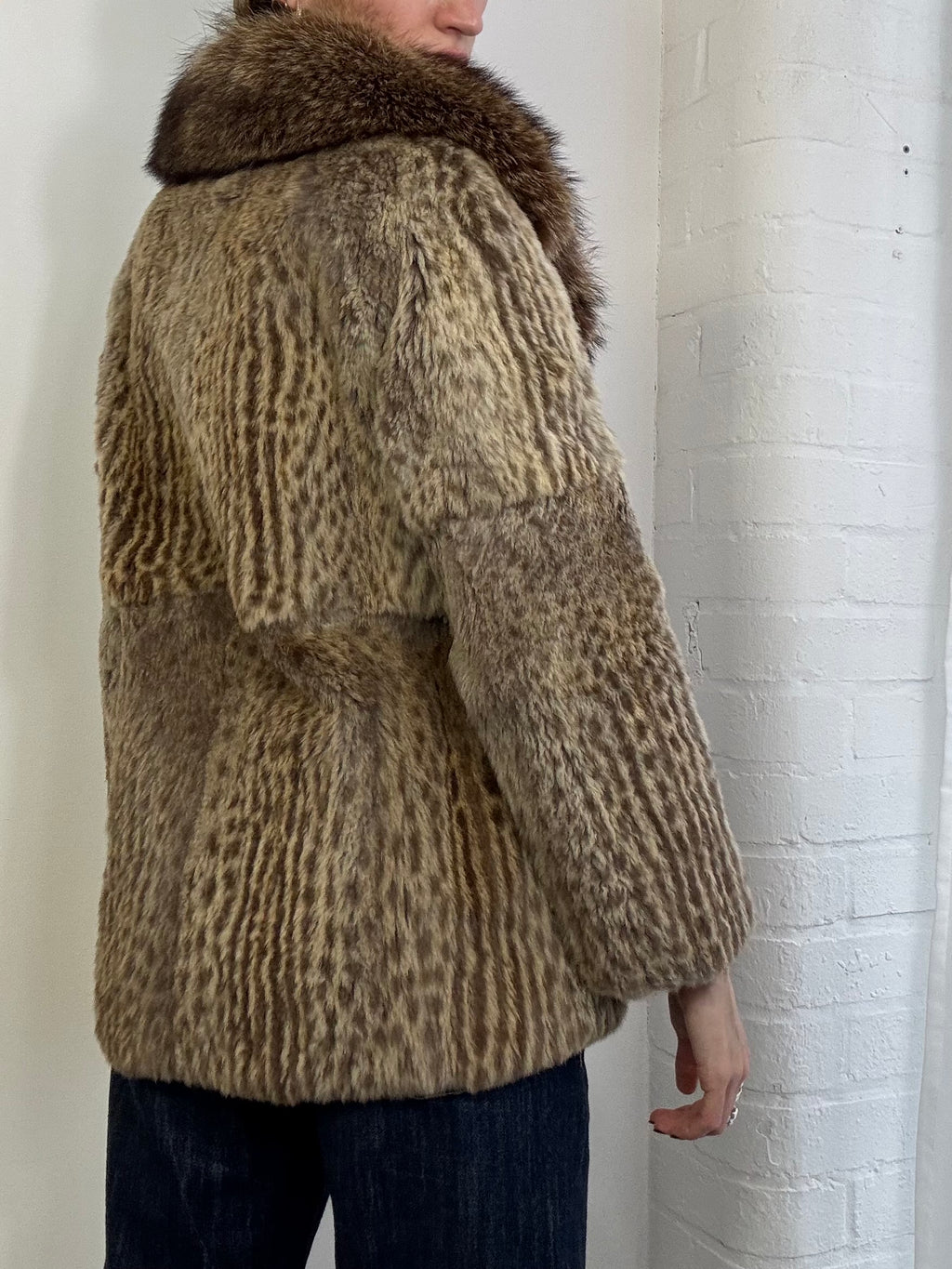 Vintage 90s leopard print fur coat brown