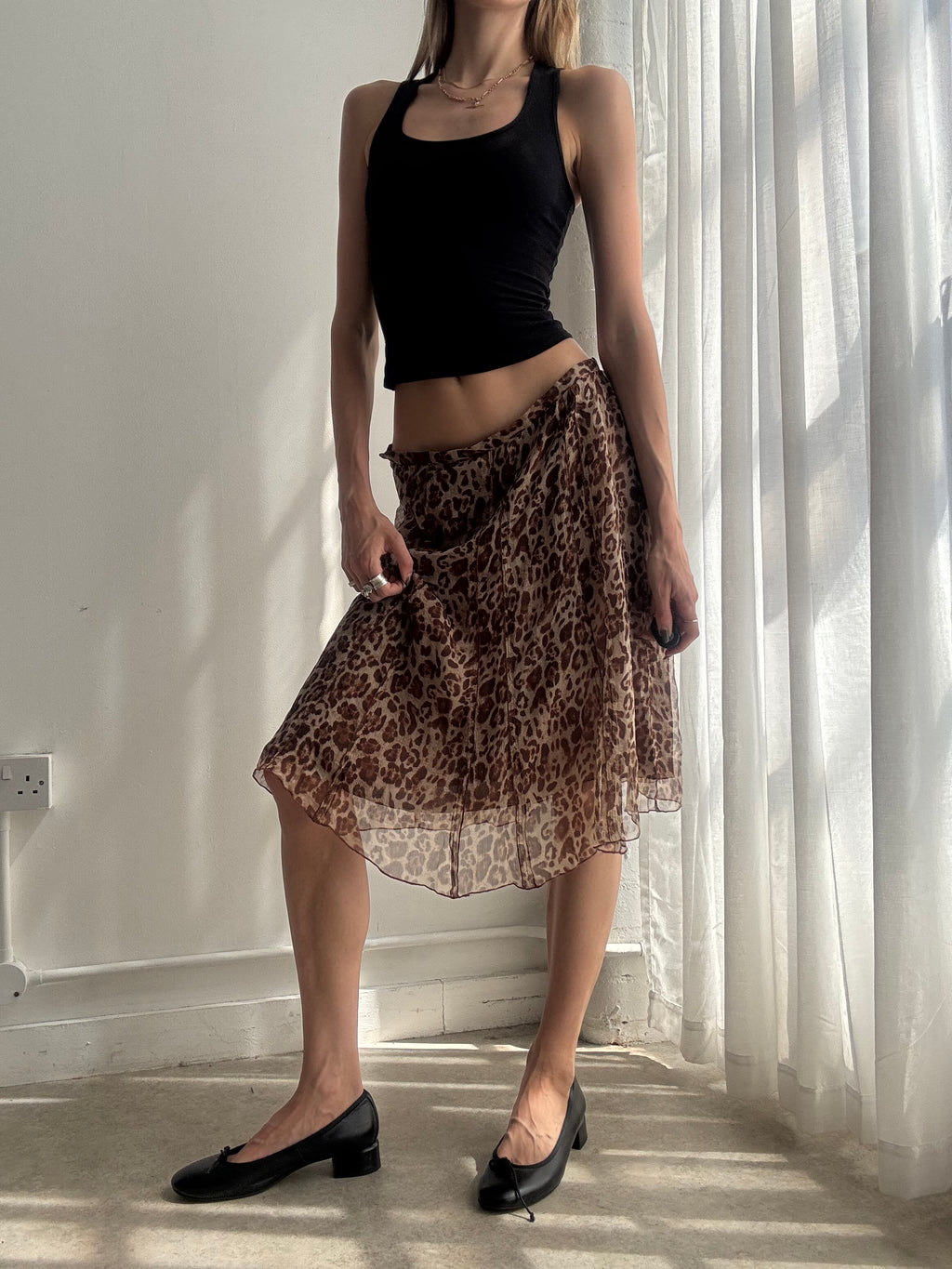 Vintage leopard print silk midi skirt - size S/M