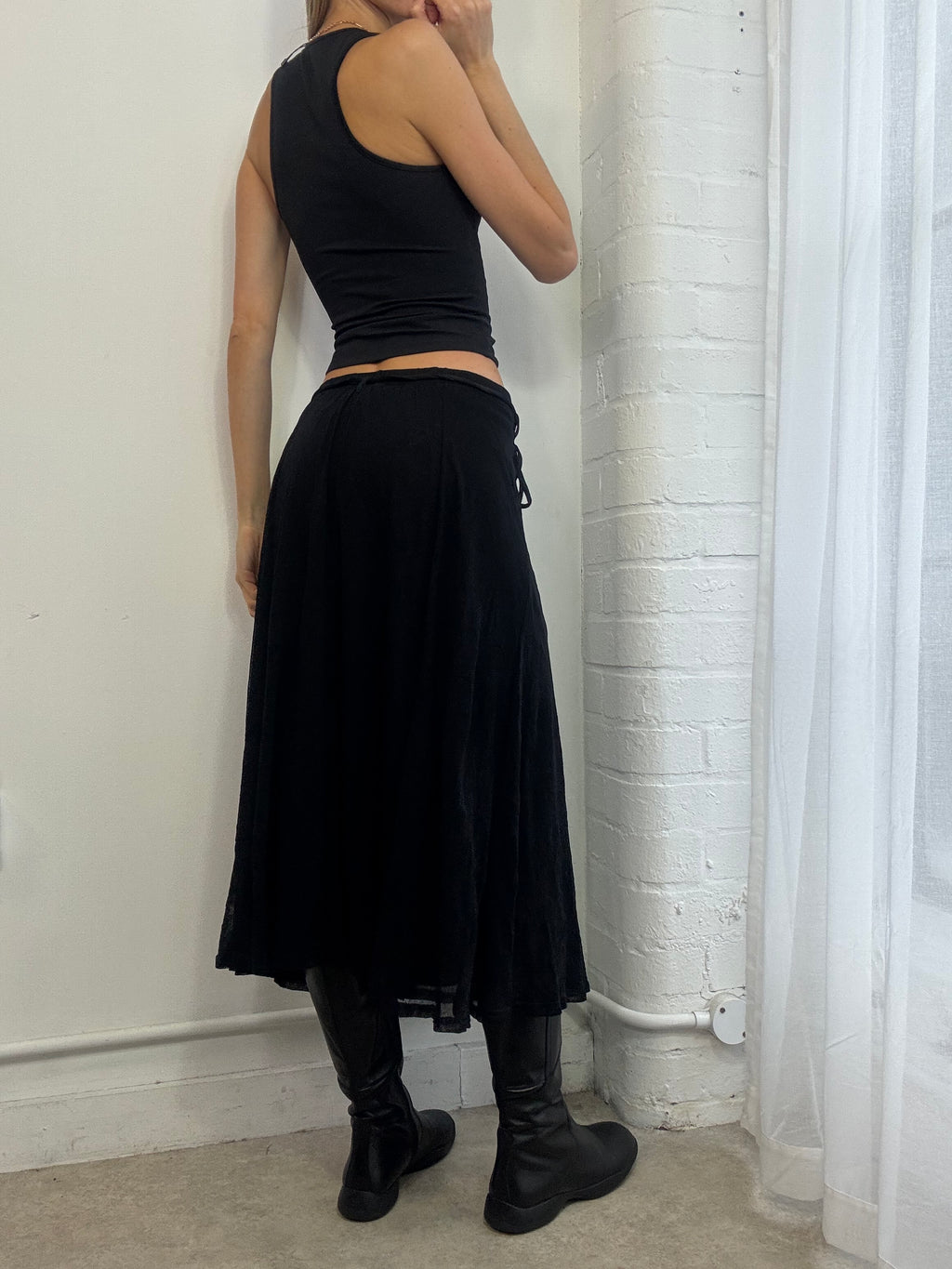 Vintage Y2K black mesh midi skirt