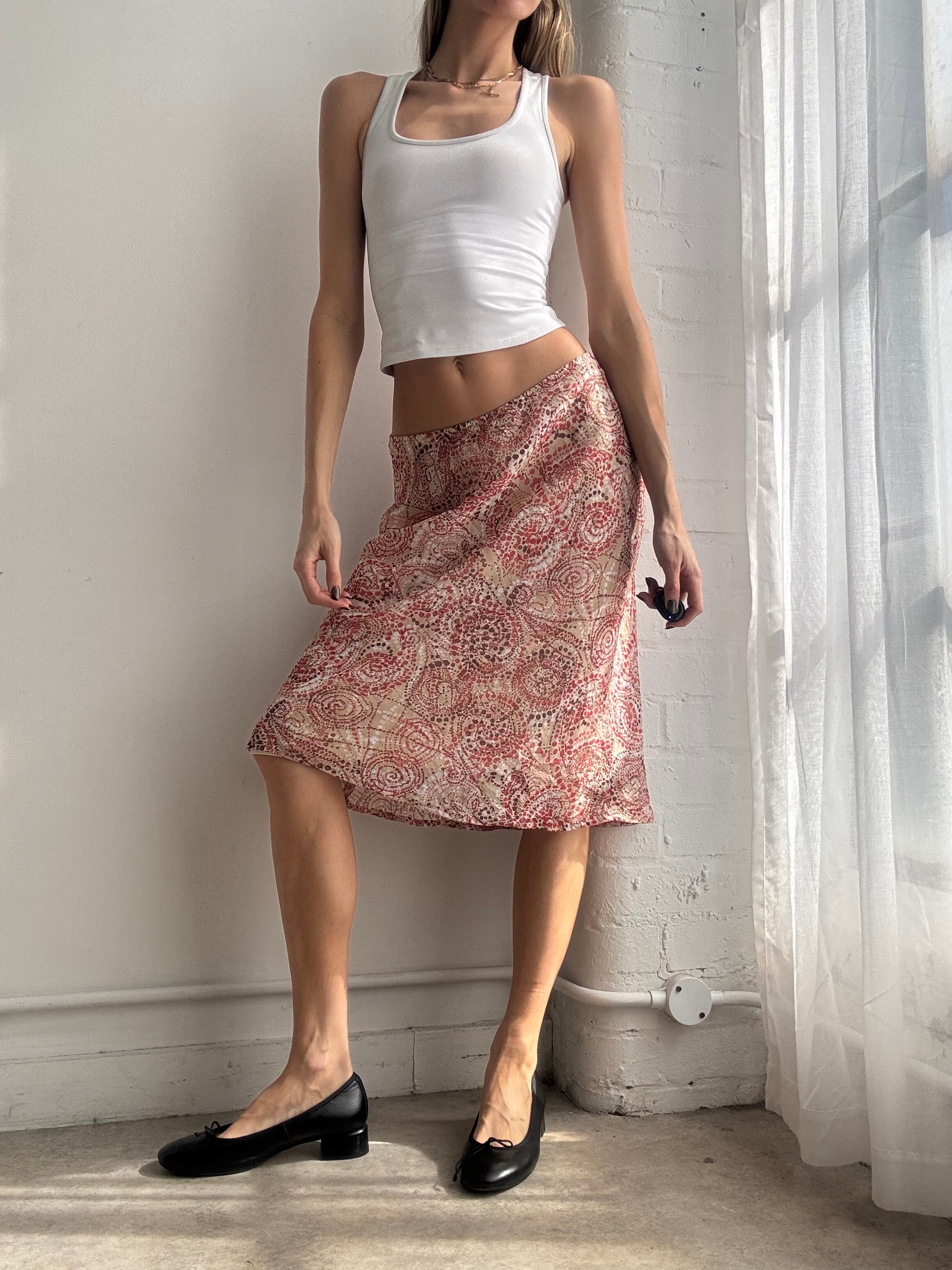 Vintage Y2K pink graphic mesh midi skirt