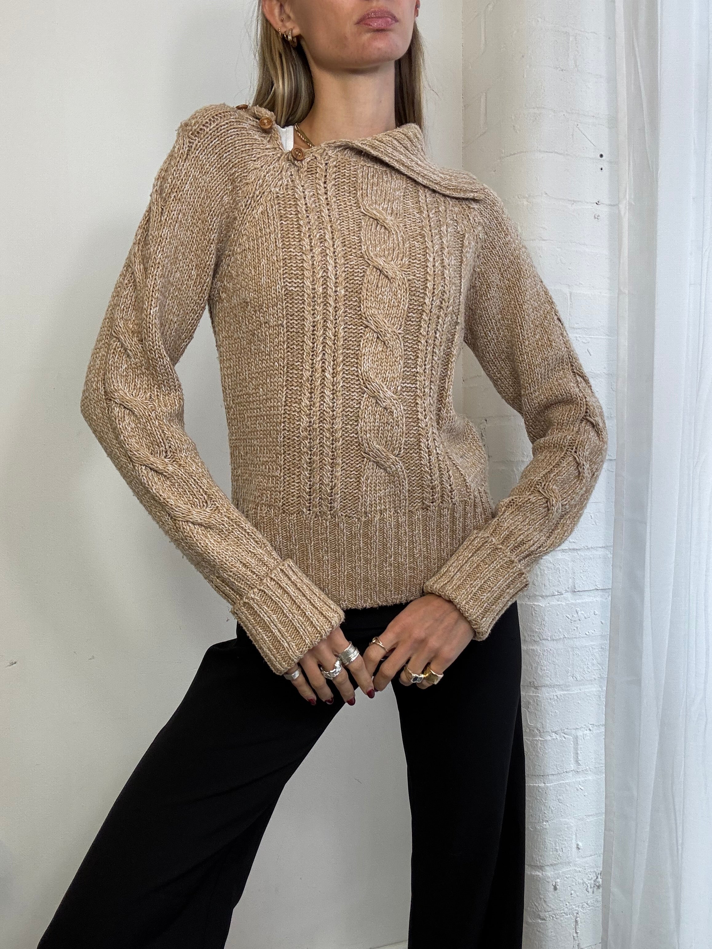 Vintage Y2K asymmetric cable knit jumper