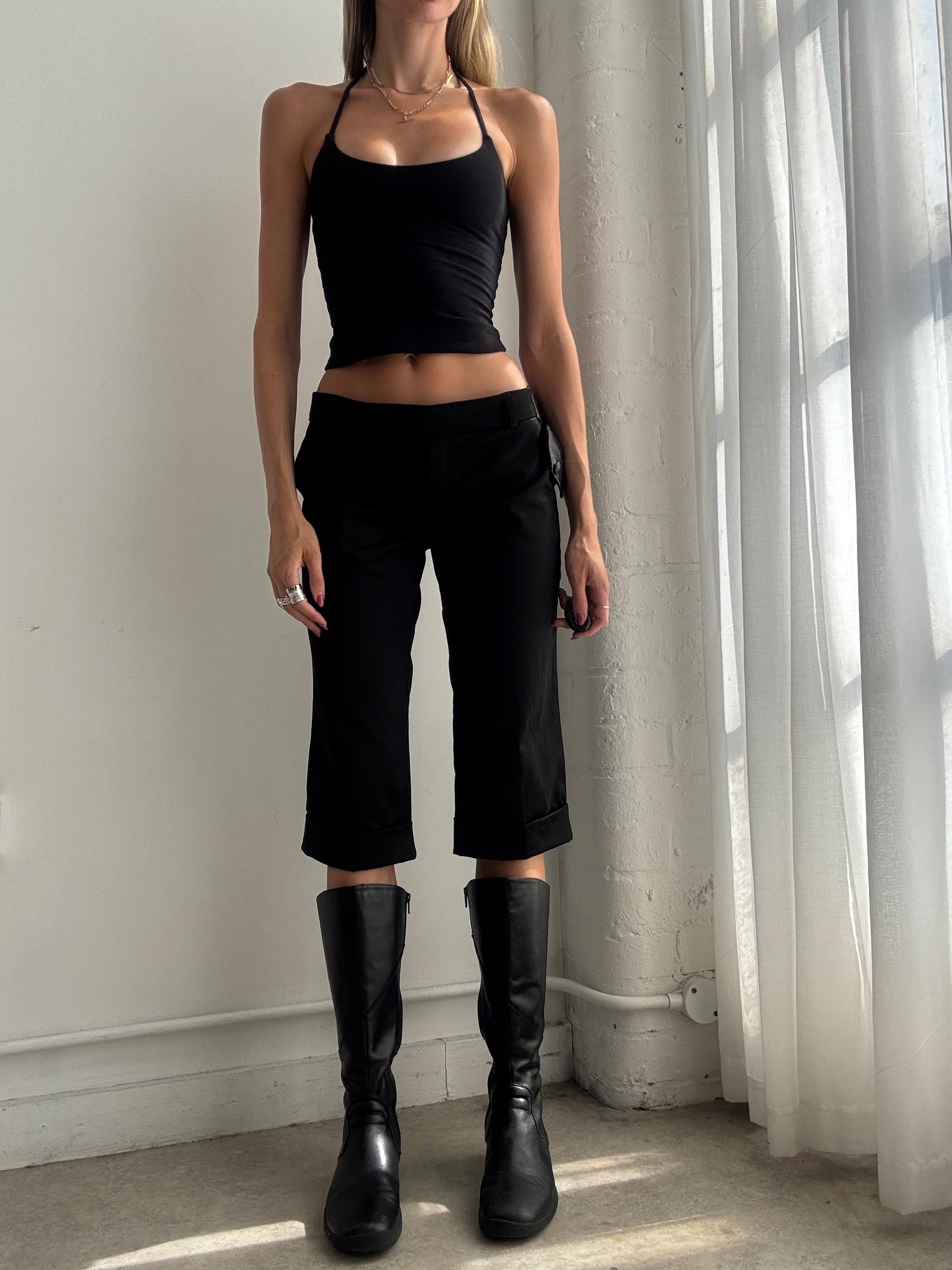 Vintage 90s Black Low Rise Capri Trousers - Size M