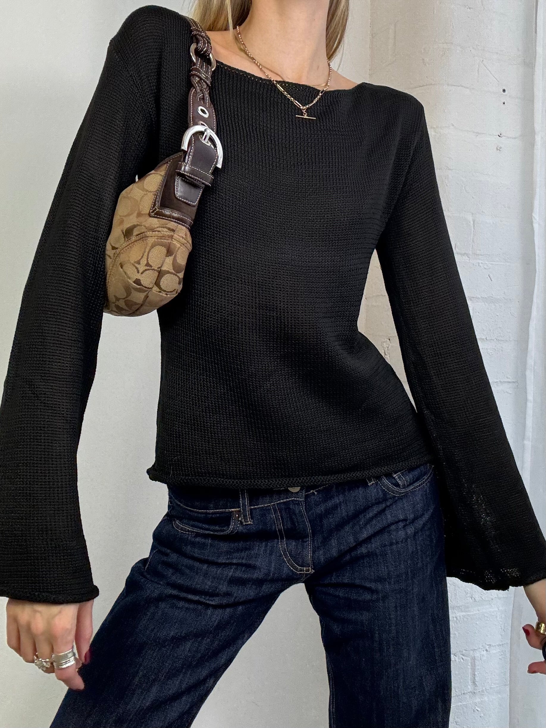 Vintage Y2K black knitted jumper bell sleeves