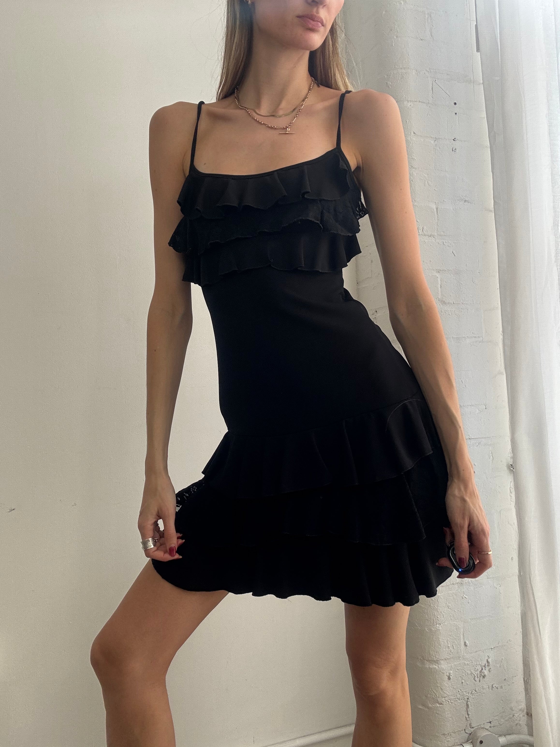 Vintage Y2K black ruffle mini dress