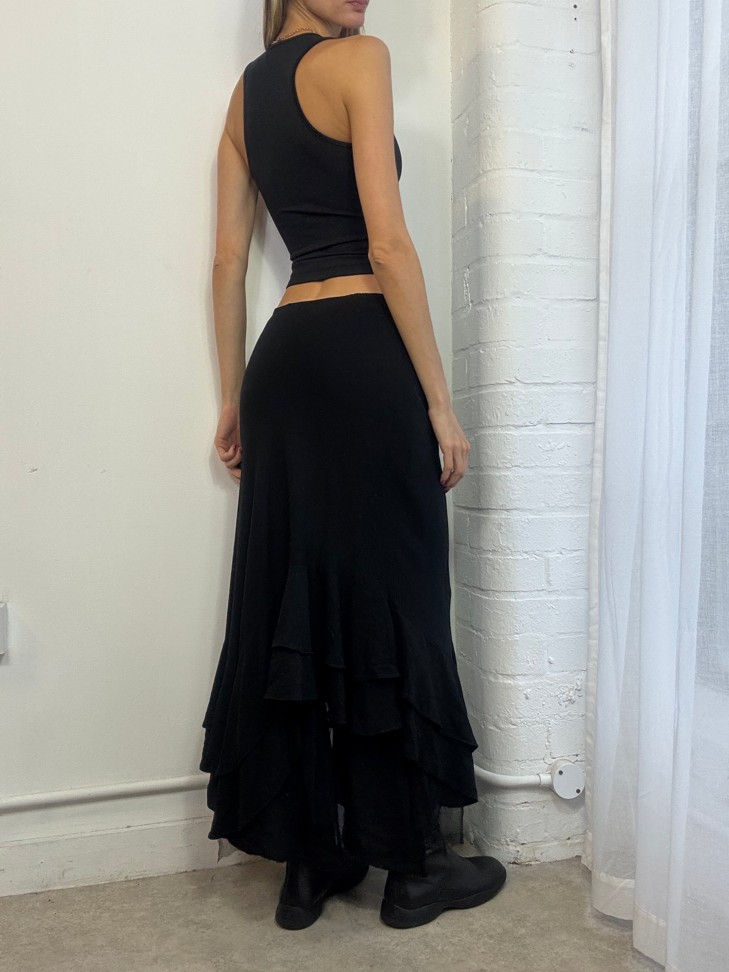 Vintage Y2K black ruffle maxi skirt
