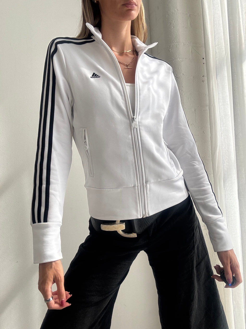 Vintage Y2K Adidas White 3 Stripe Track Jacket - Size M