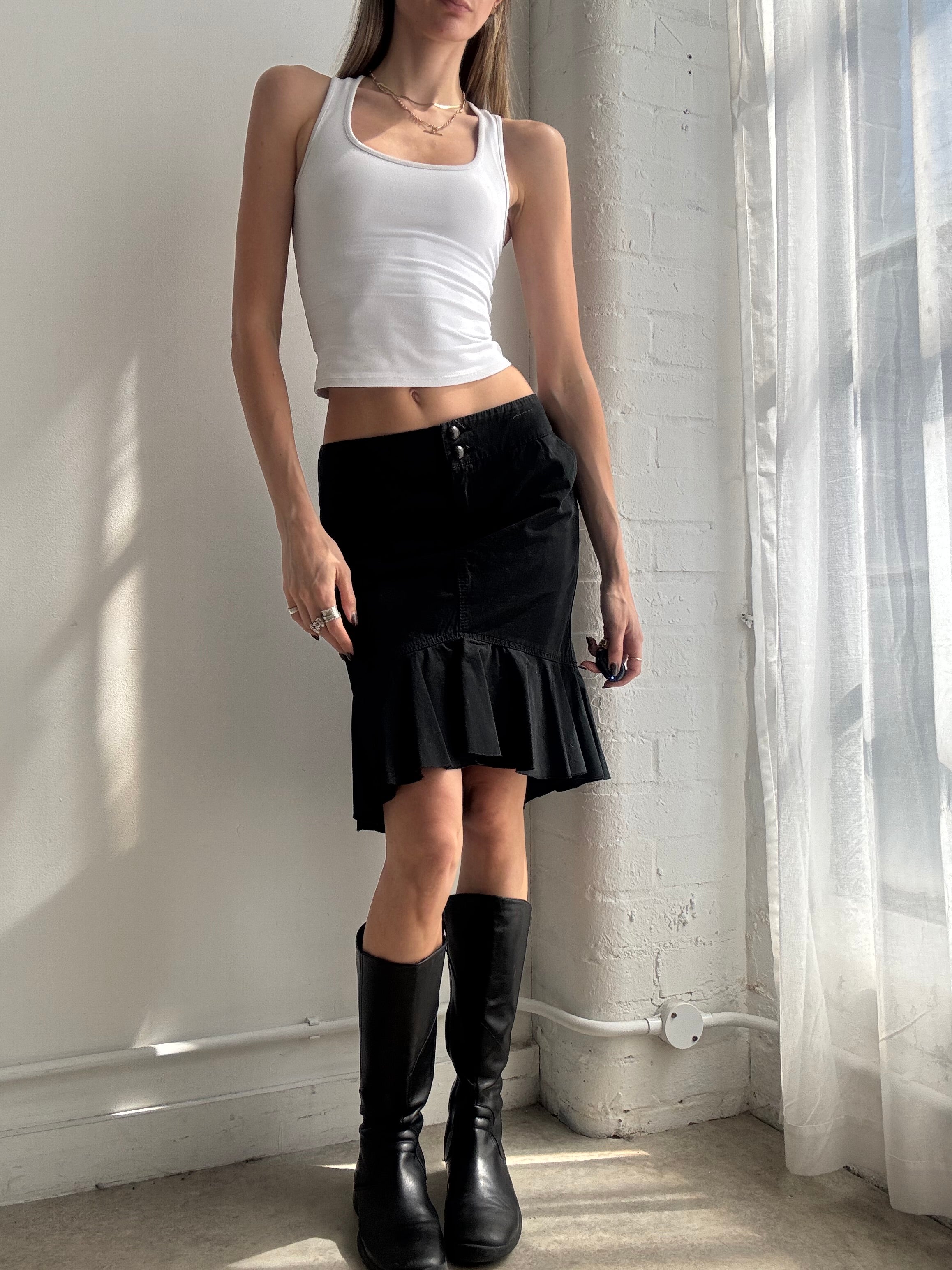 Vintage Y2K black ruffle hem midi skirt - Size S