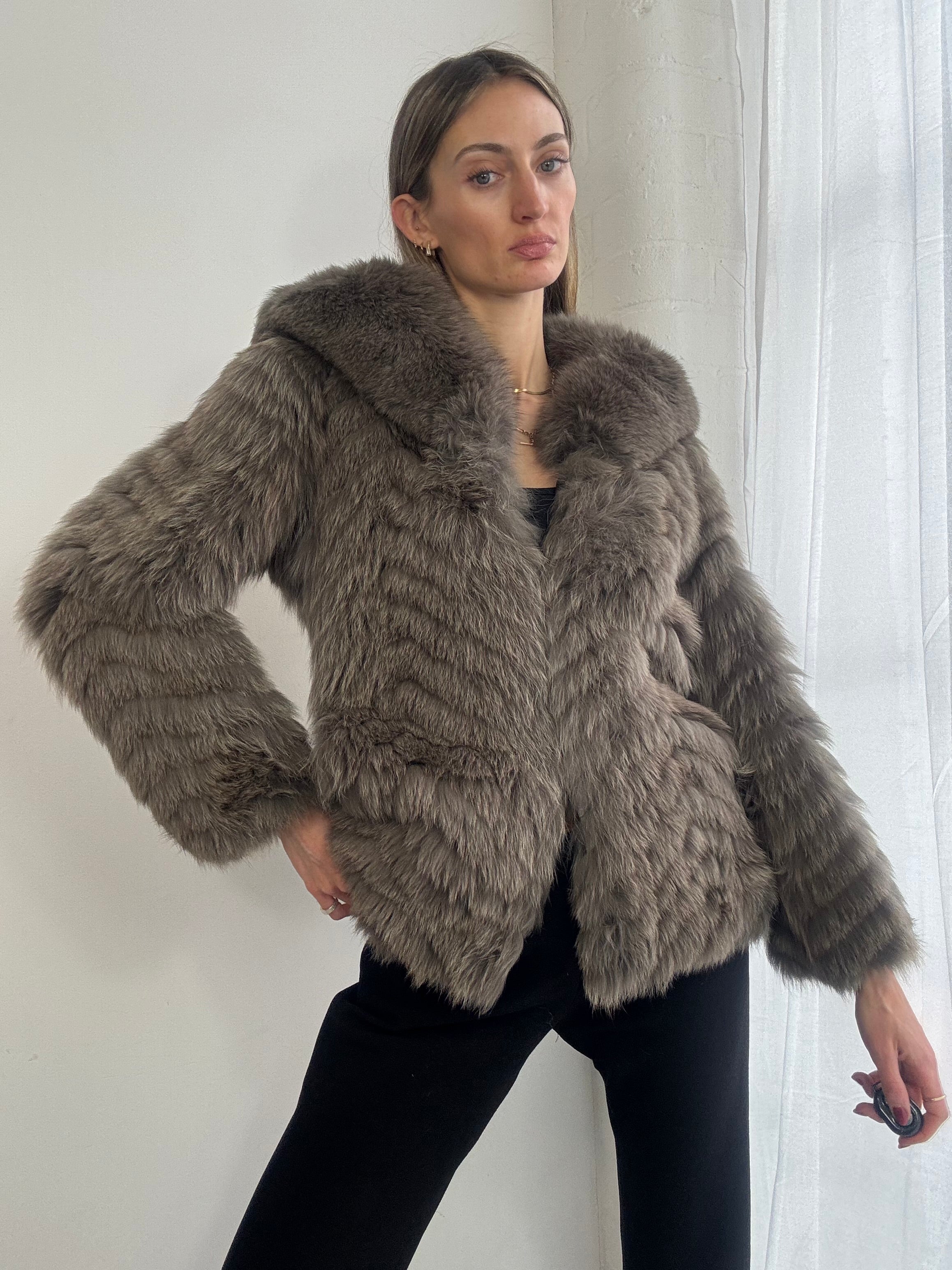 Vintage 90s brown fox fur coat