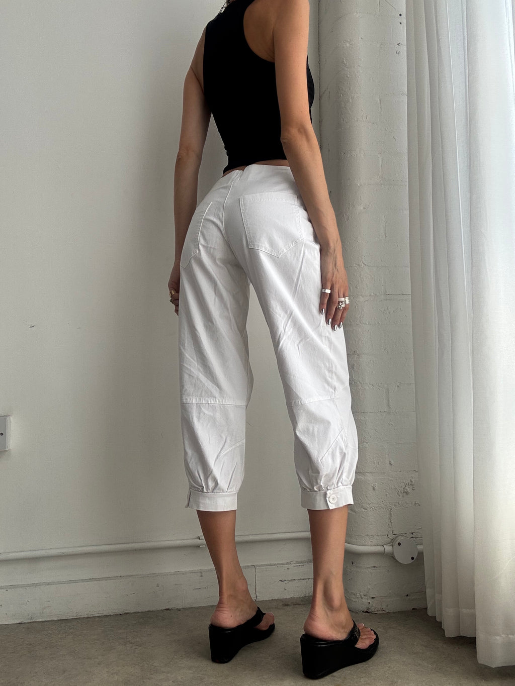 Vintage Y2K White Capri Trousers – Low Rise Cotton Crop Pants - Size S