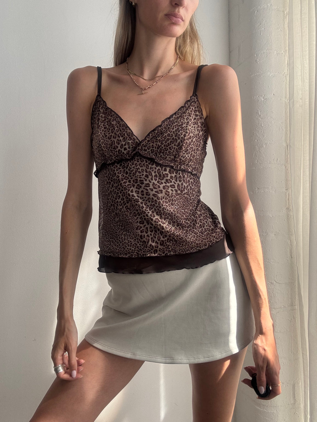 Vintage Y2K Intimissimi Brown Leopard Print Mesh Cami Top - Size S/M
