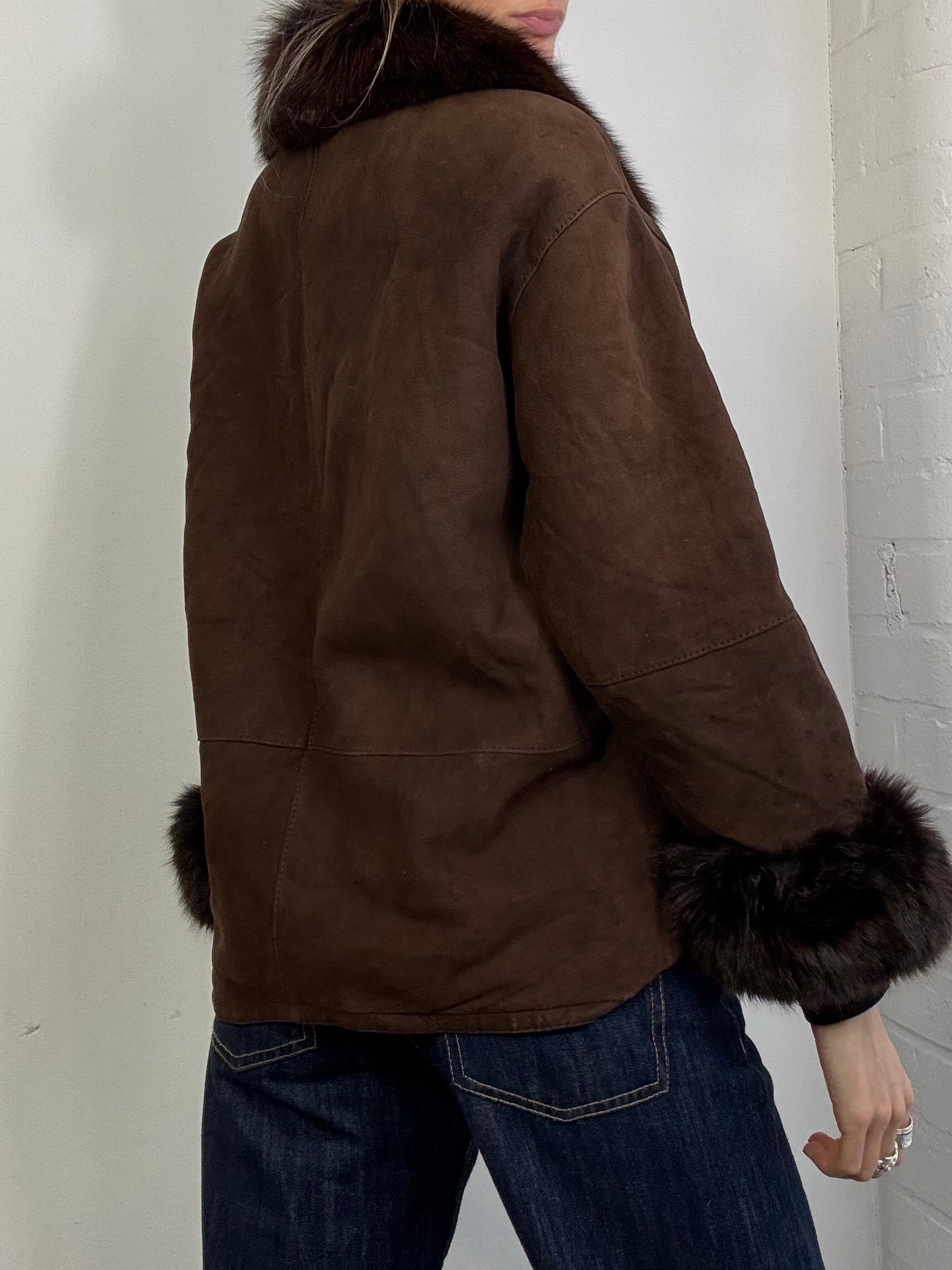 Vintage 90s sheepskin coat brown