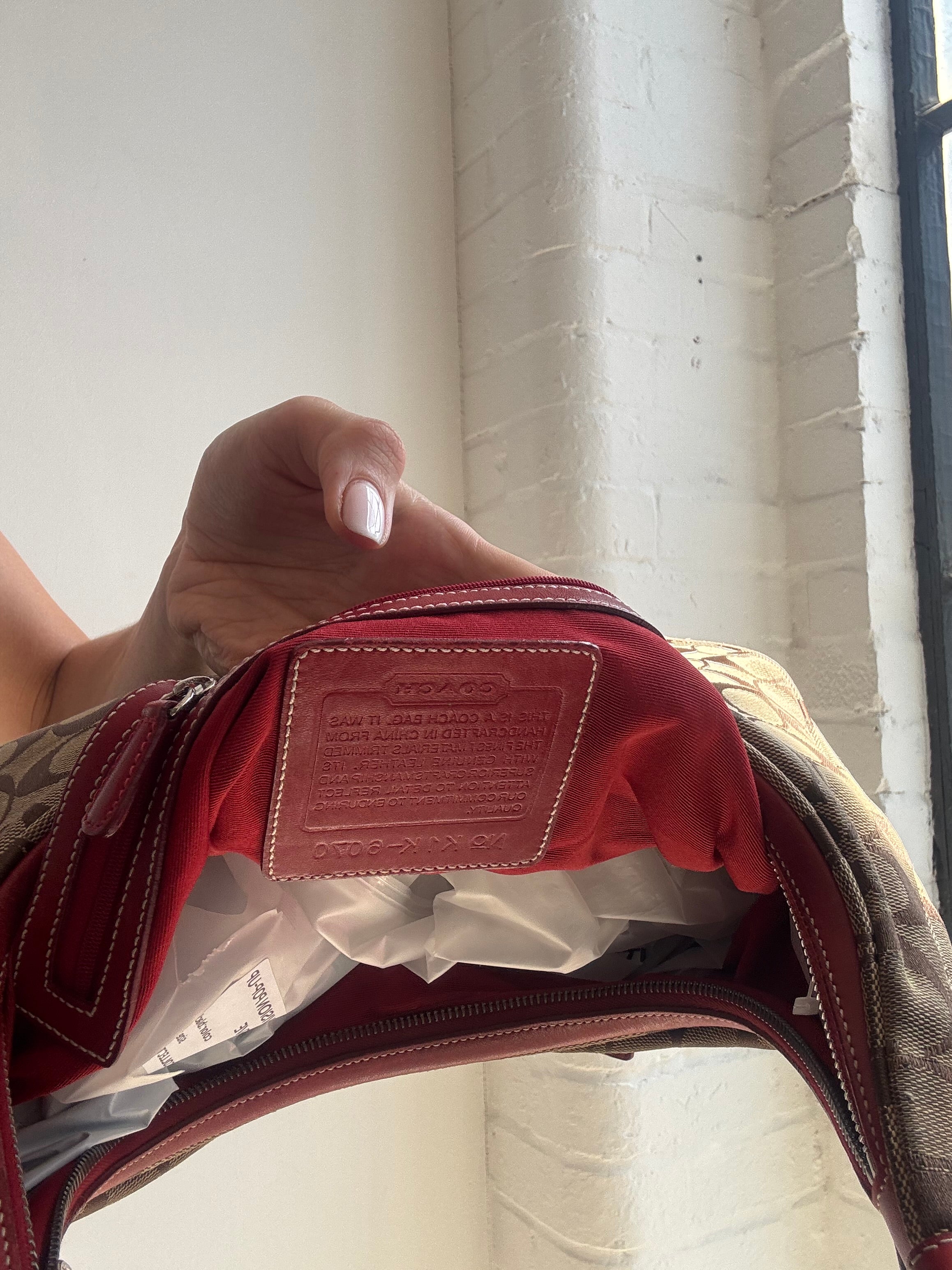 Vintage Y2K Coach Signature Hobo Shoulder Bag Brown Red