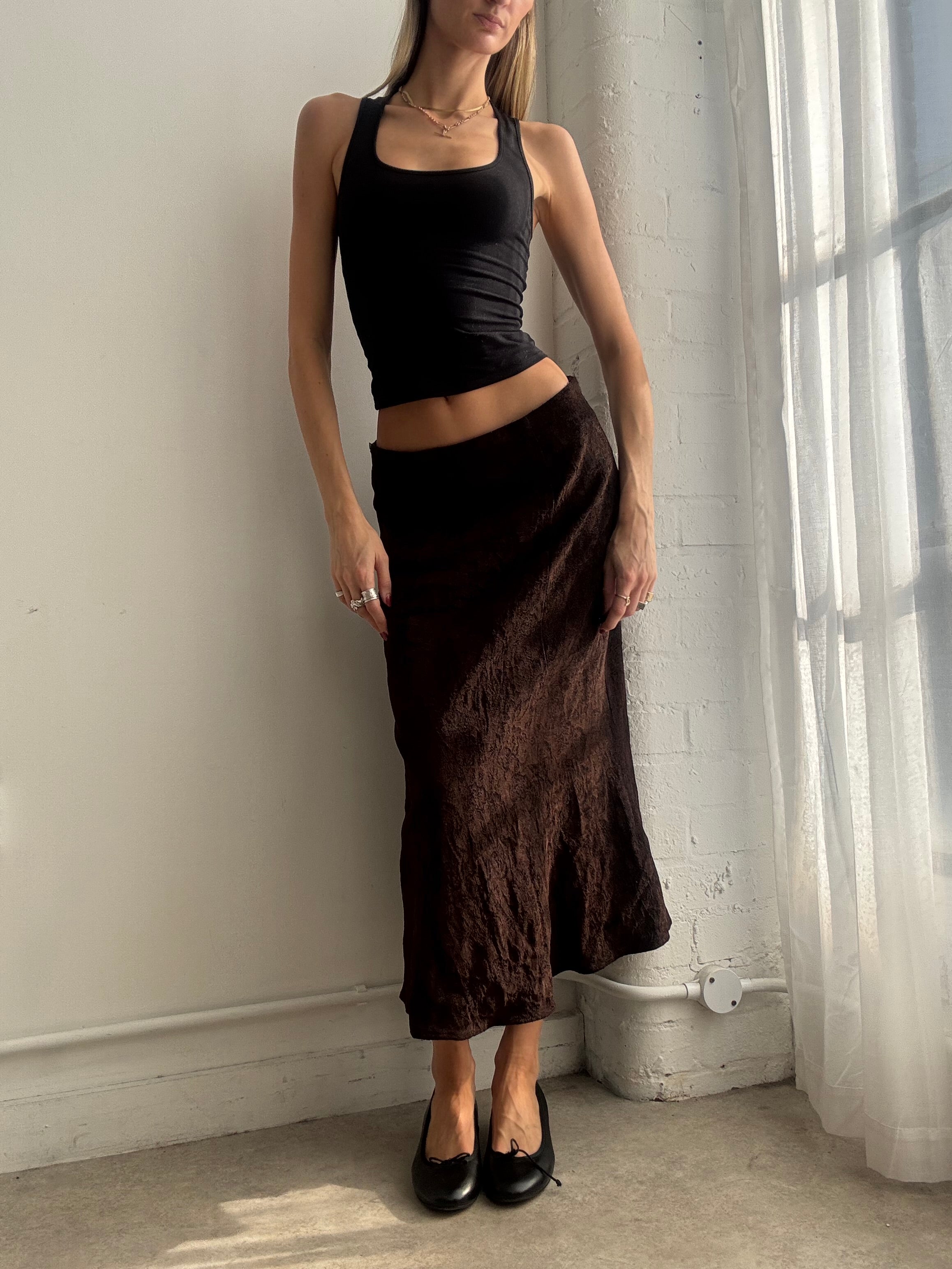 Vintage Y2K brown woven midi skirt