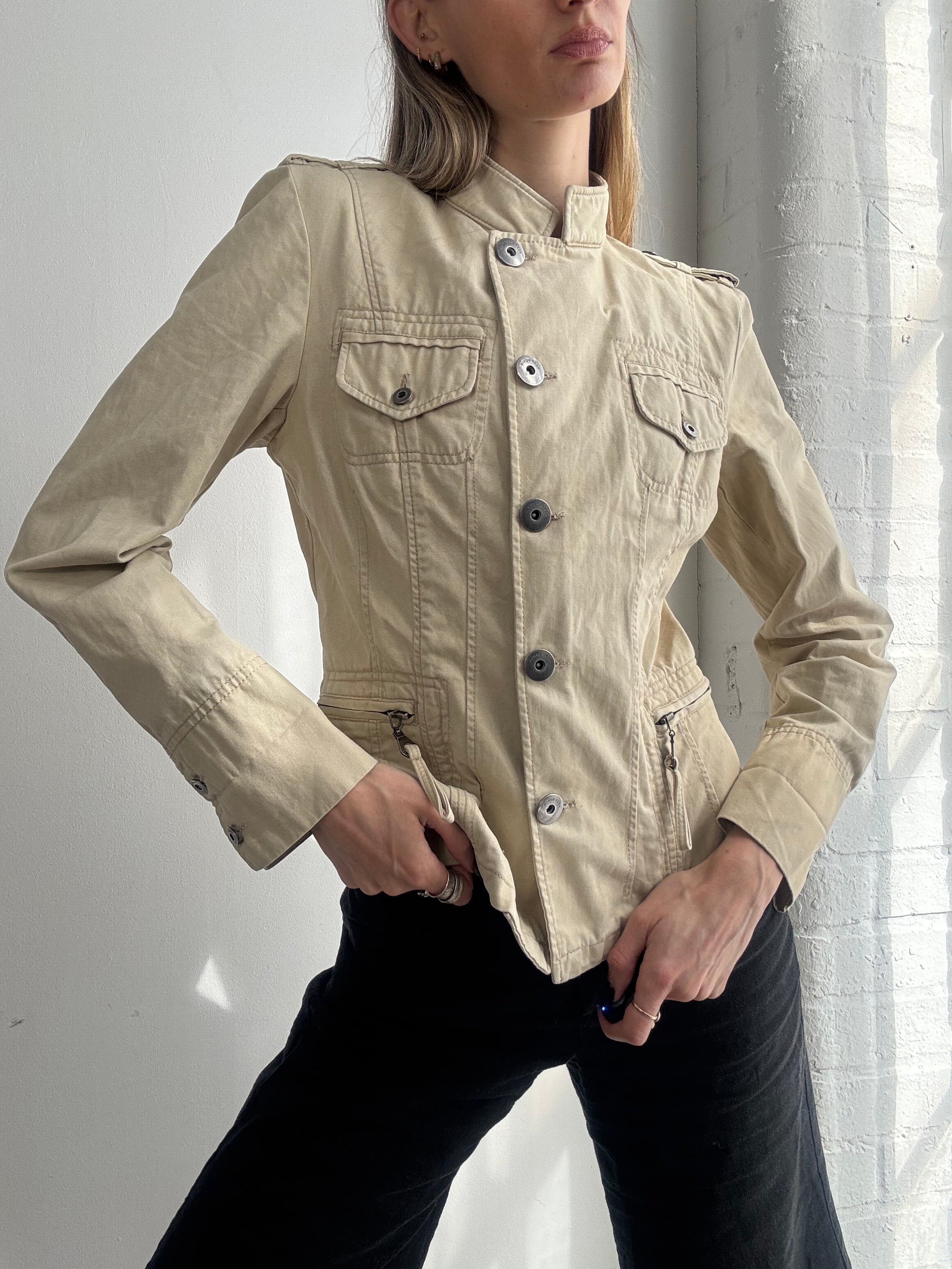 Vintage Y2K cream fitted utility jacket - Size S