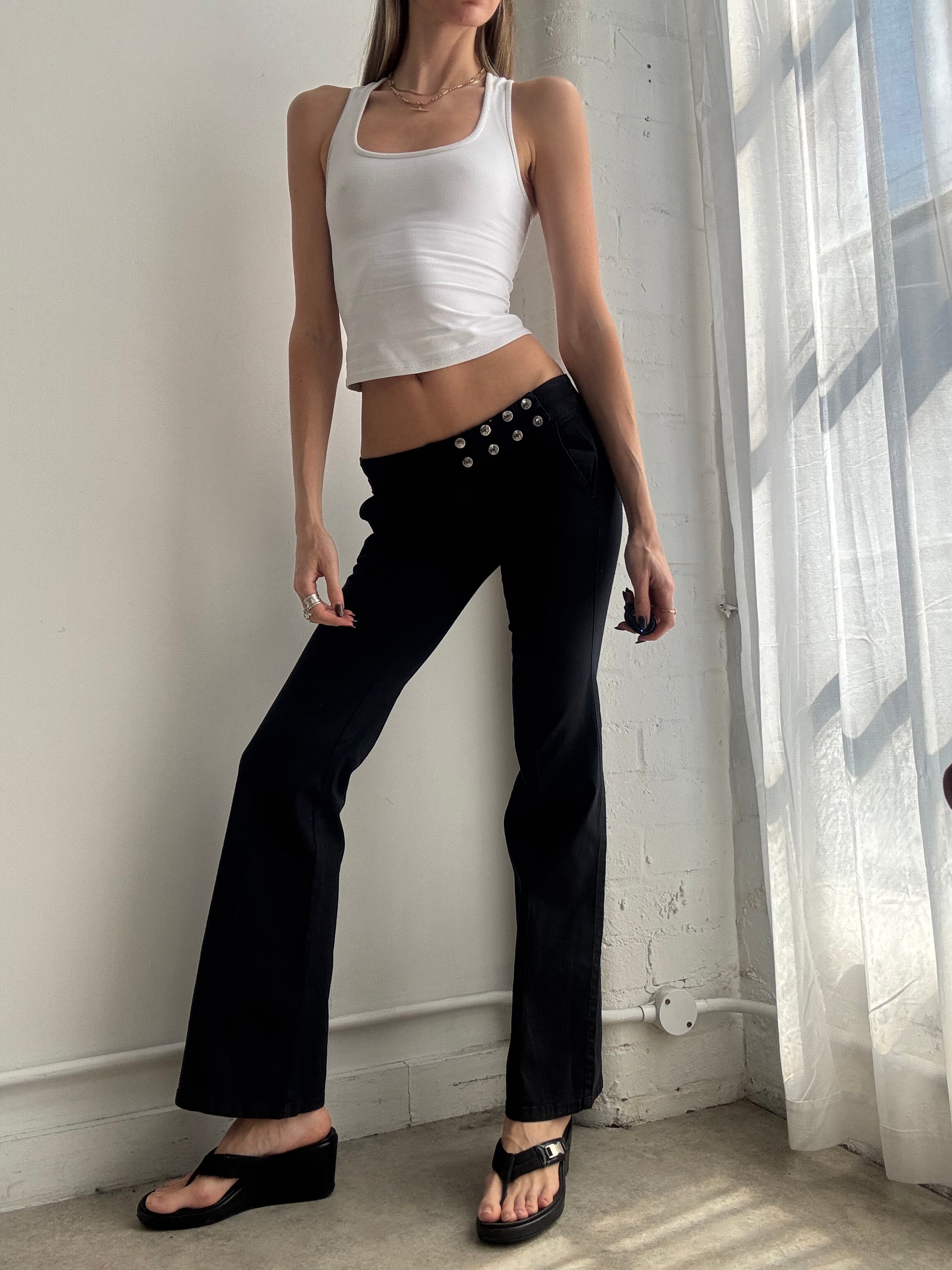 Vintage Y2K black low rise flare trousers - Size XS