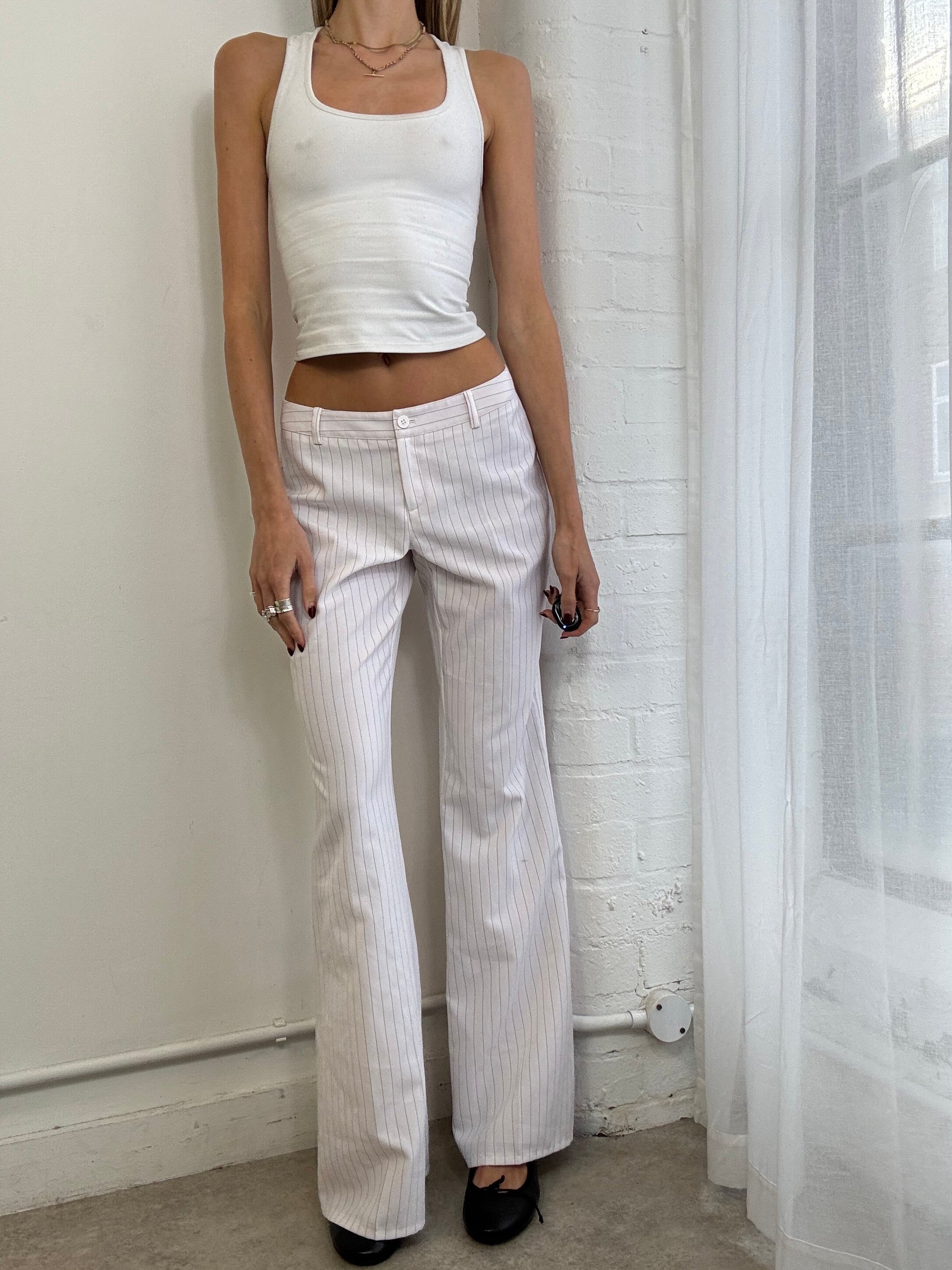 Vintage Y2K white pinstripe wide leg suit pants