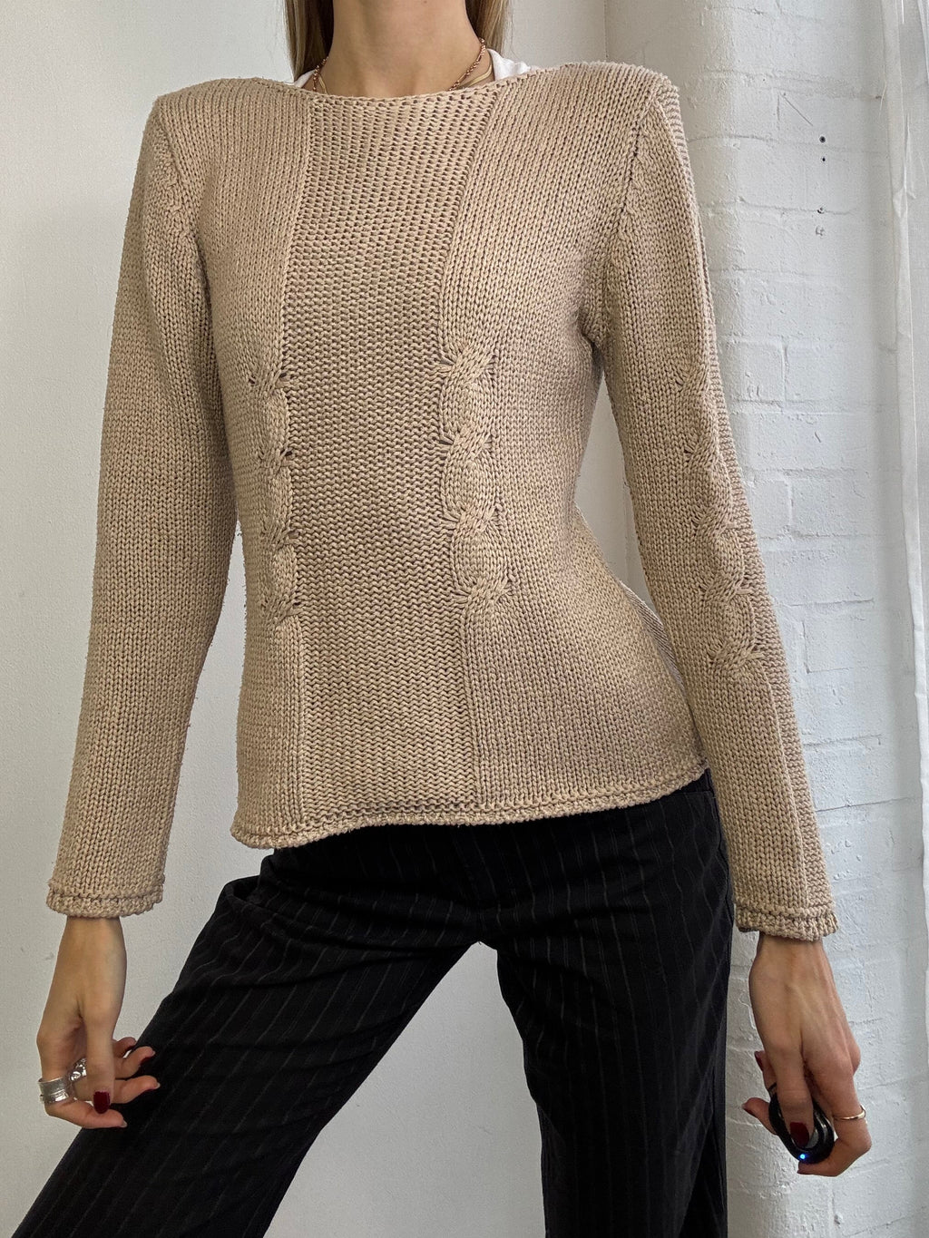 Vintage Y2K cable knit jumper beige