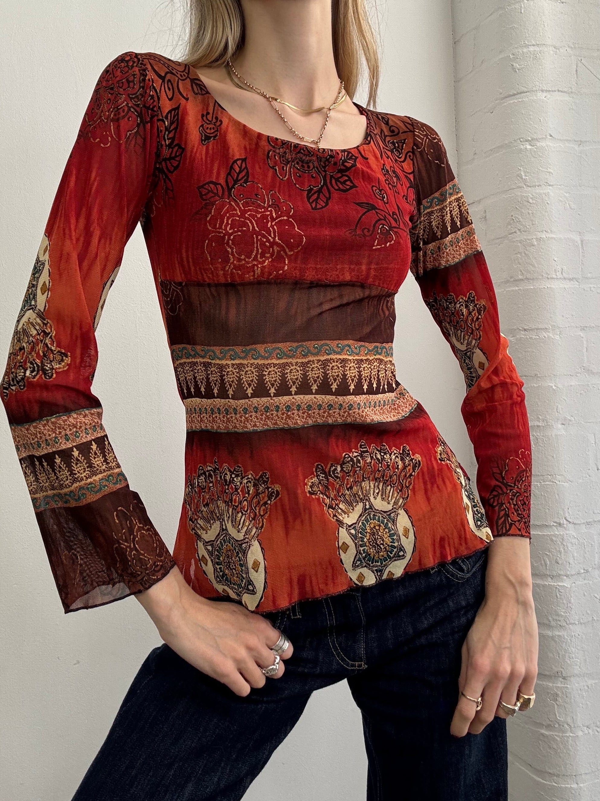 Vintage Y2K graphic mesh long sleeve top