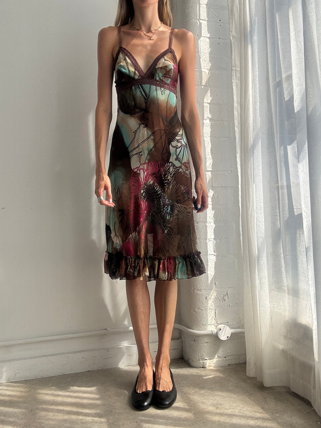 Vintage Y2K Abstract Mesh Slip Dress - Size S/M