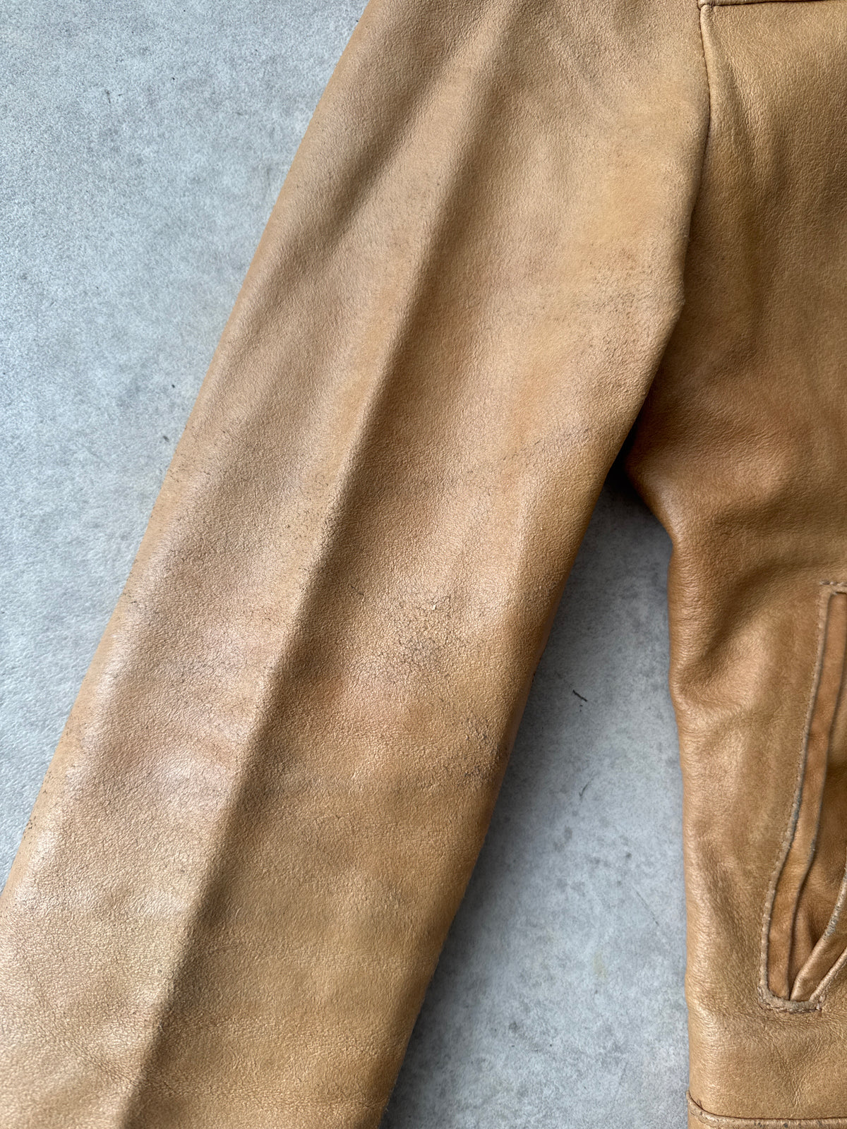 Vintage Y2K Tan Brown Leather Zip Up Jacket - Size S