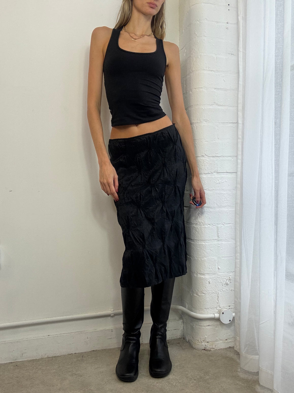 Vintage Y2K black ruched midi skirt