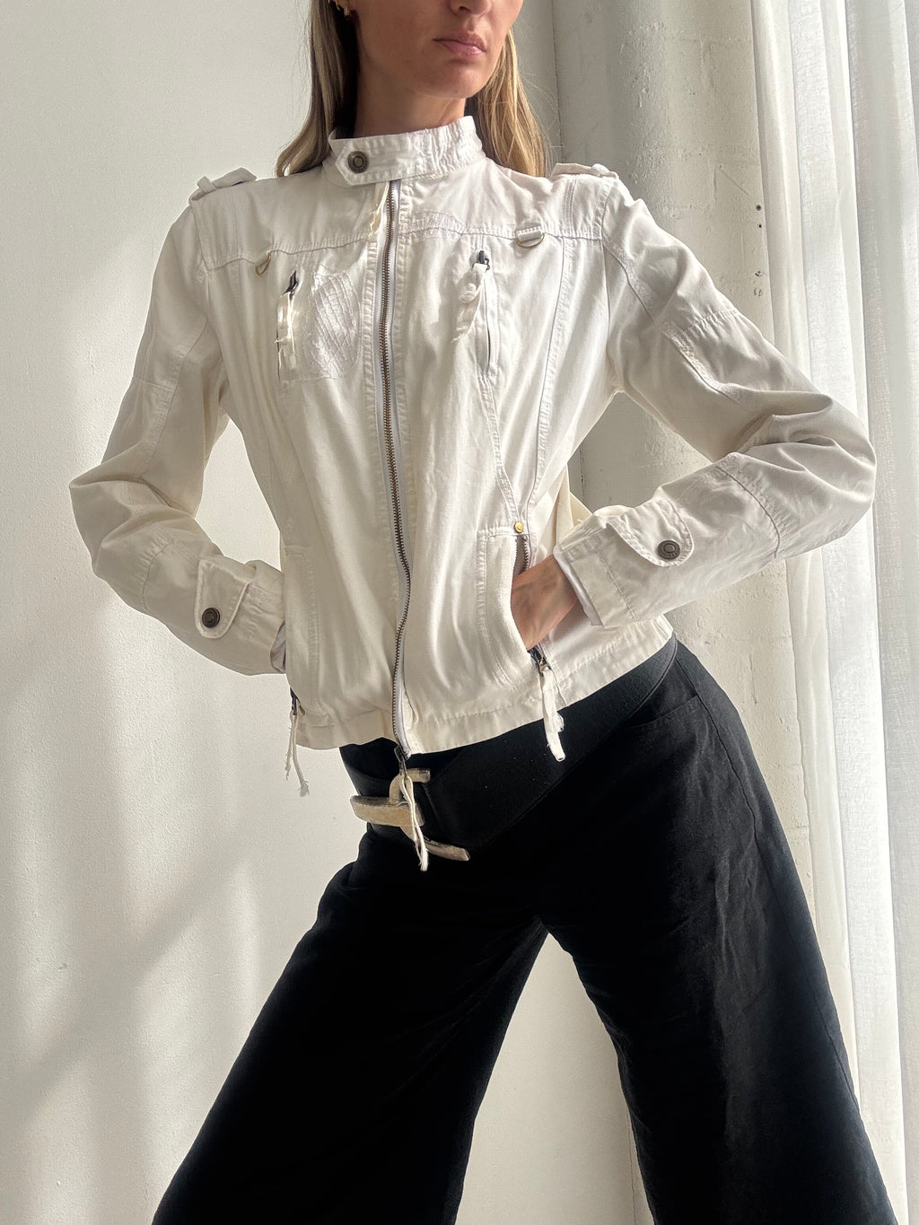Vintage Y2K White Lightweight Utility Cargo Jacket - Size S