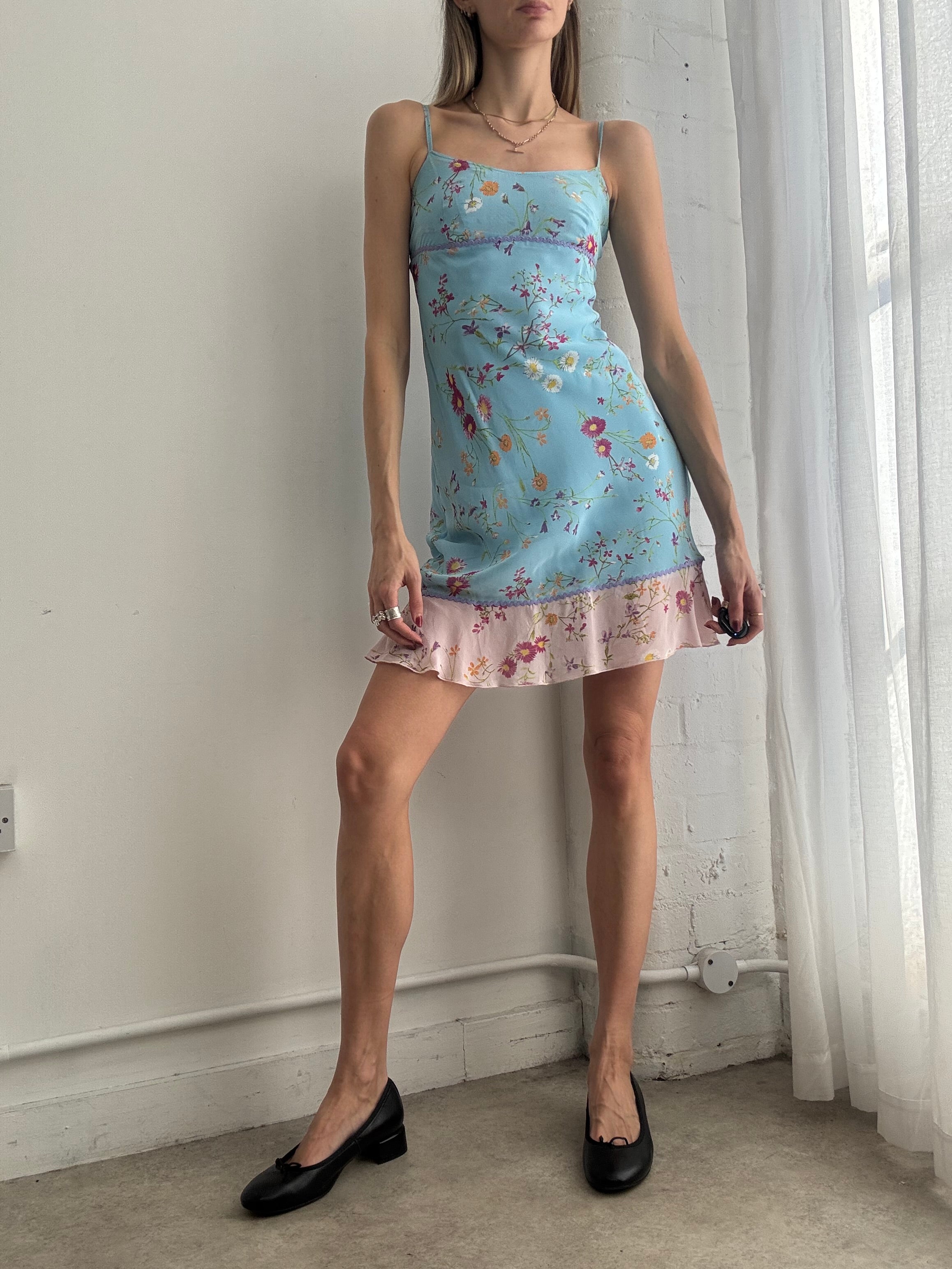 Vintage Y2K blue floral slip mini dress