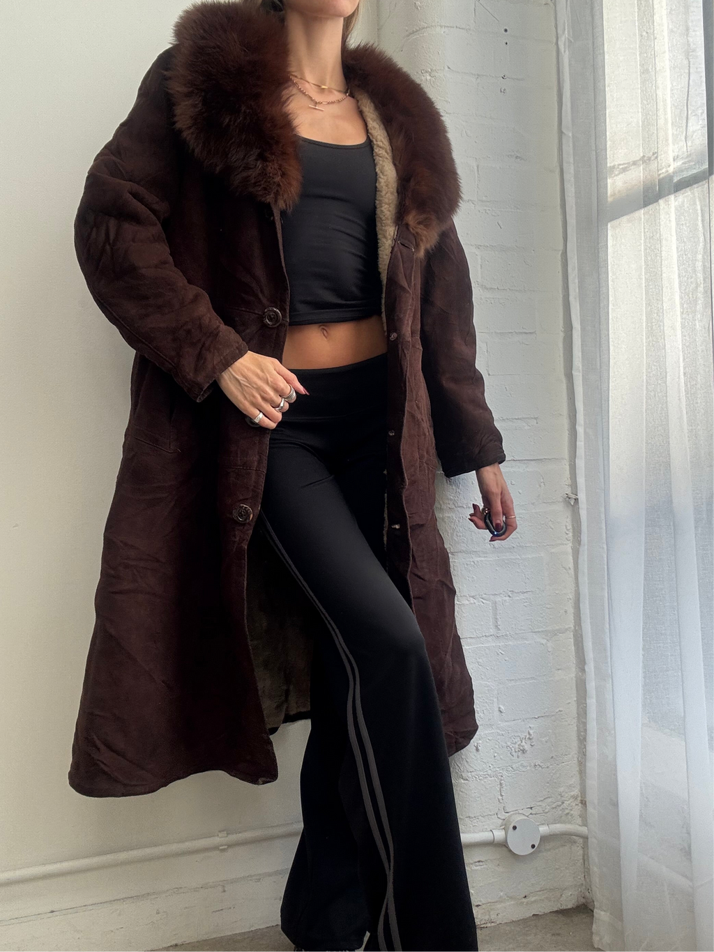 Vintage 90s brown suede sheepskin coat