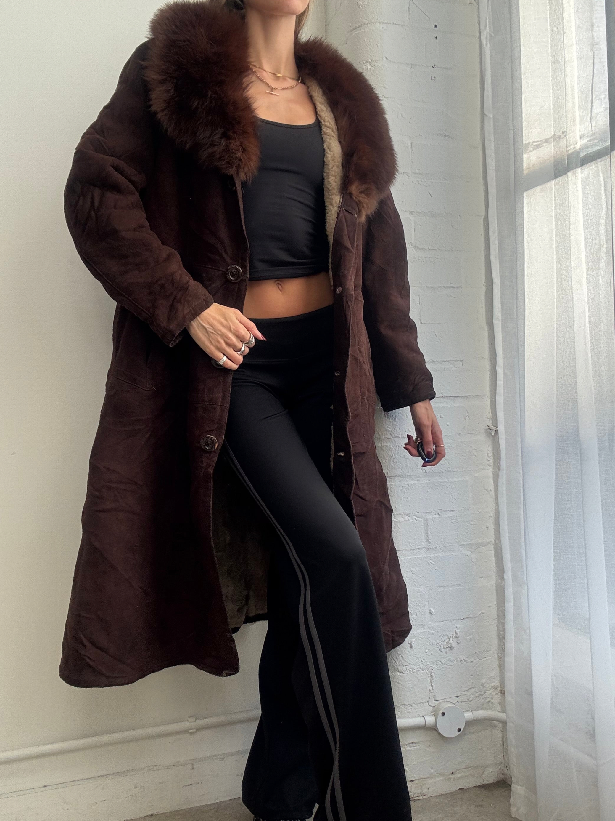Vintage 90s brown suede sheepskin coat