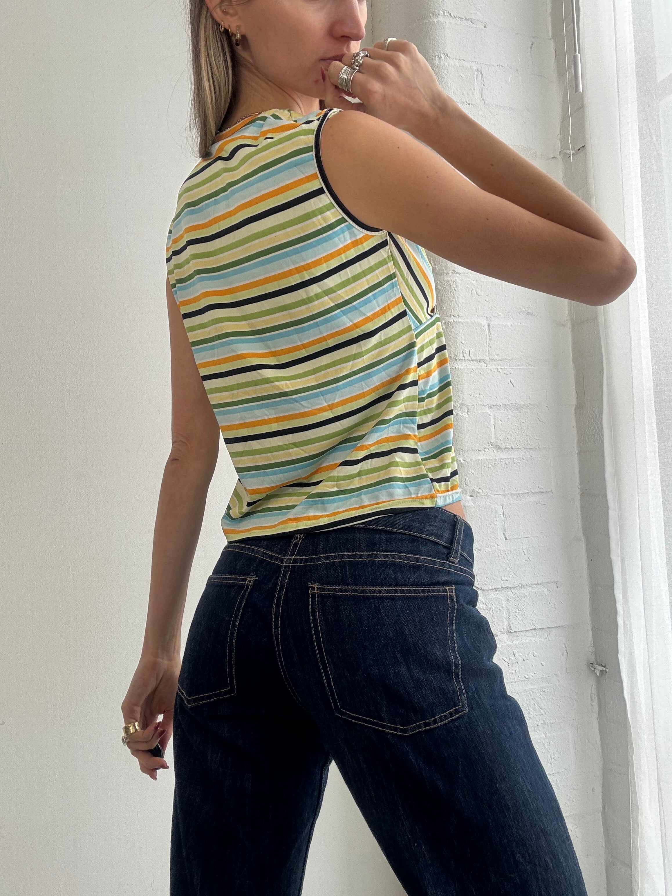 Vintage Y2K striped wrap tank top
