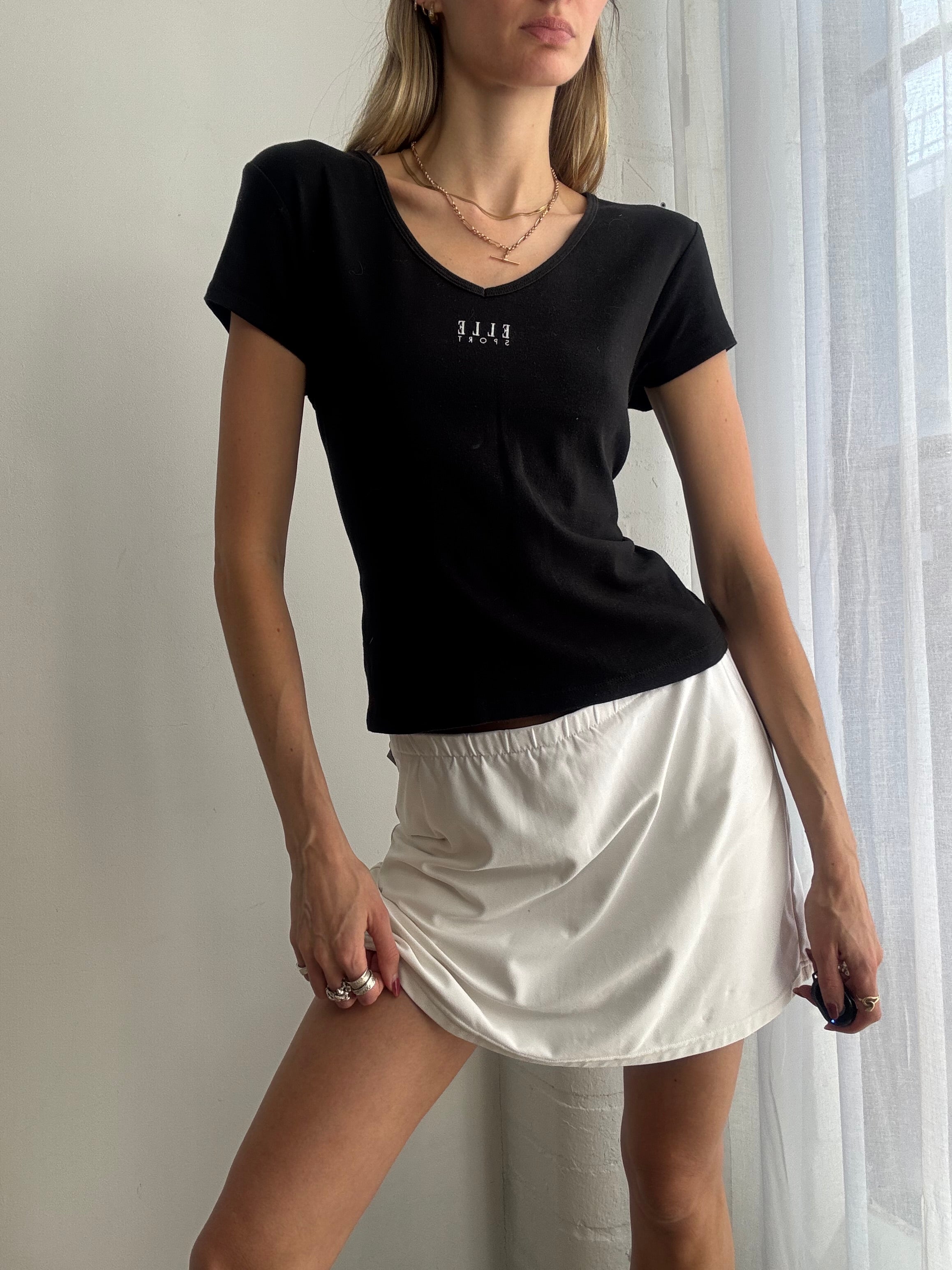 Vintage Y2K elle sport black v-neck fitted t-shirt