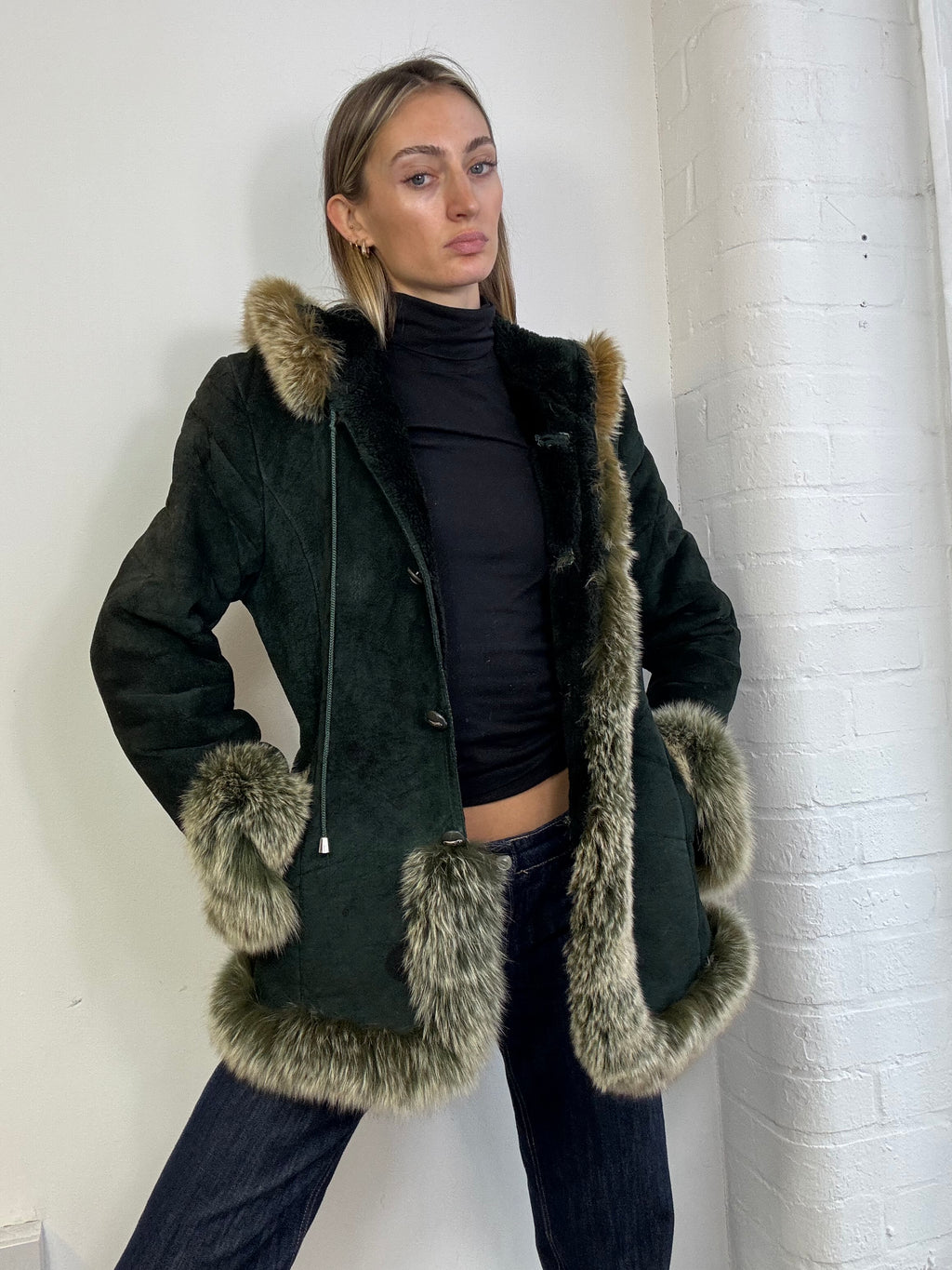 Vintage 90s sheepskin hooded coat