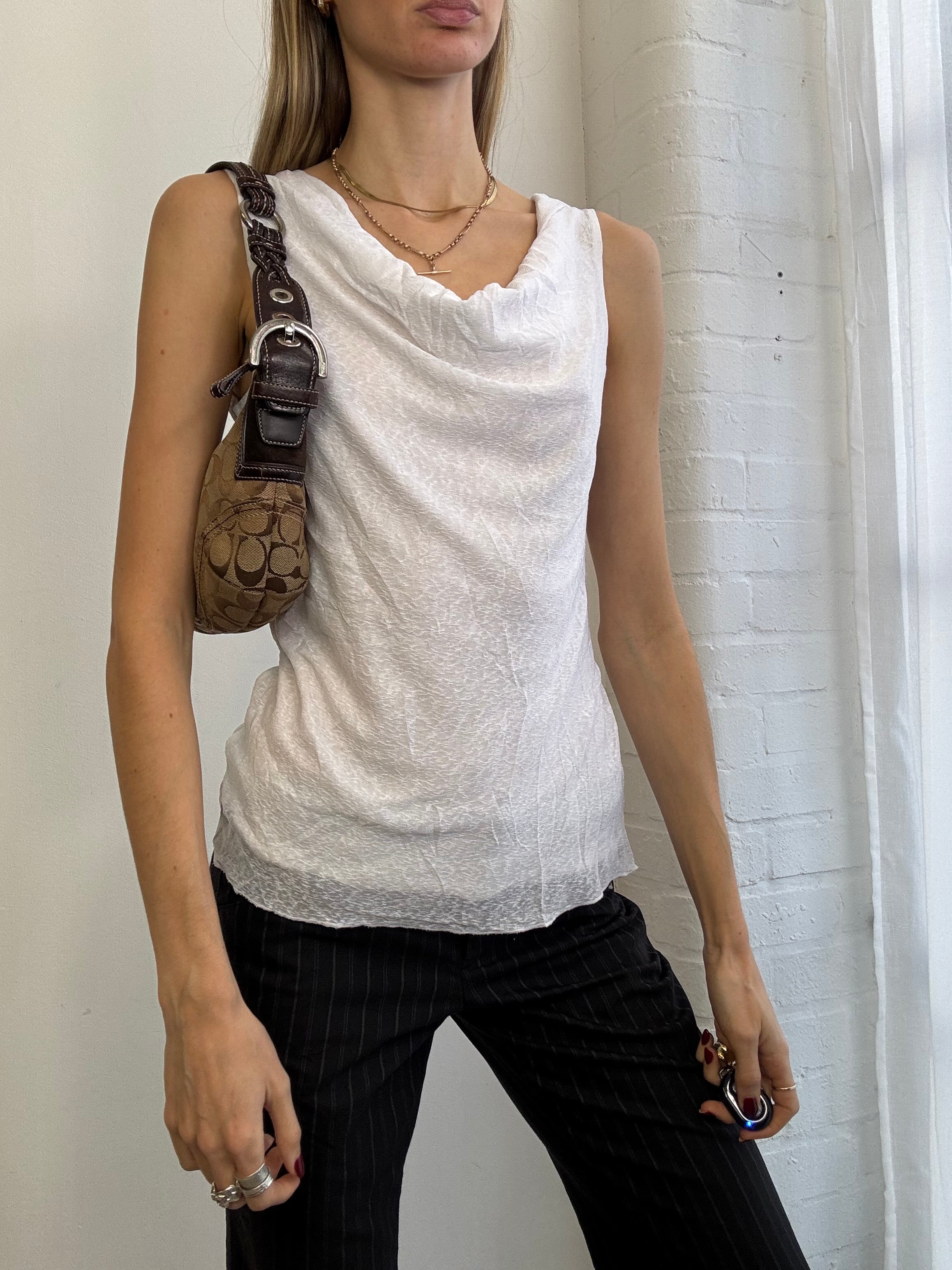 Vintage Y2K cowl neck tank top white minimal