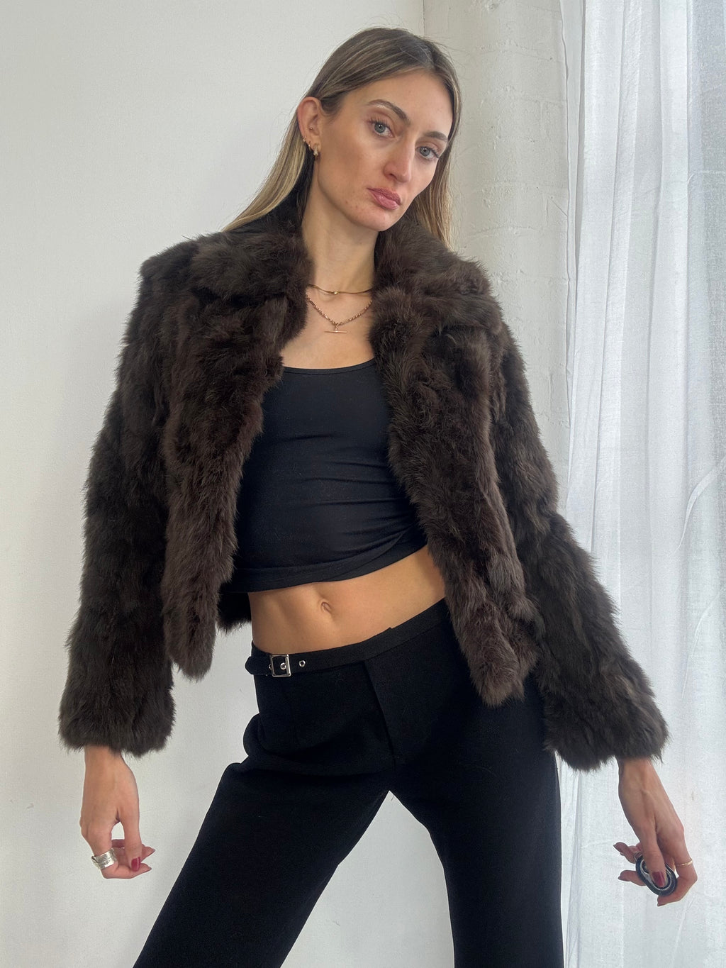 Vintage Y2K chocolate brown genuine fur coat