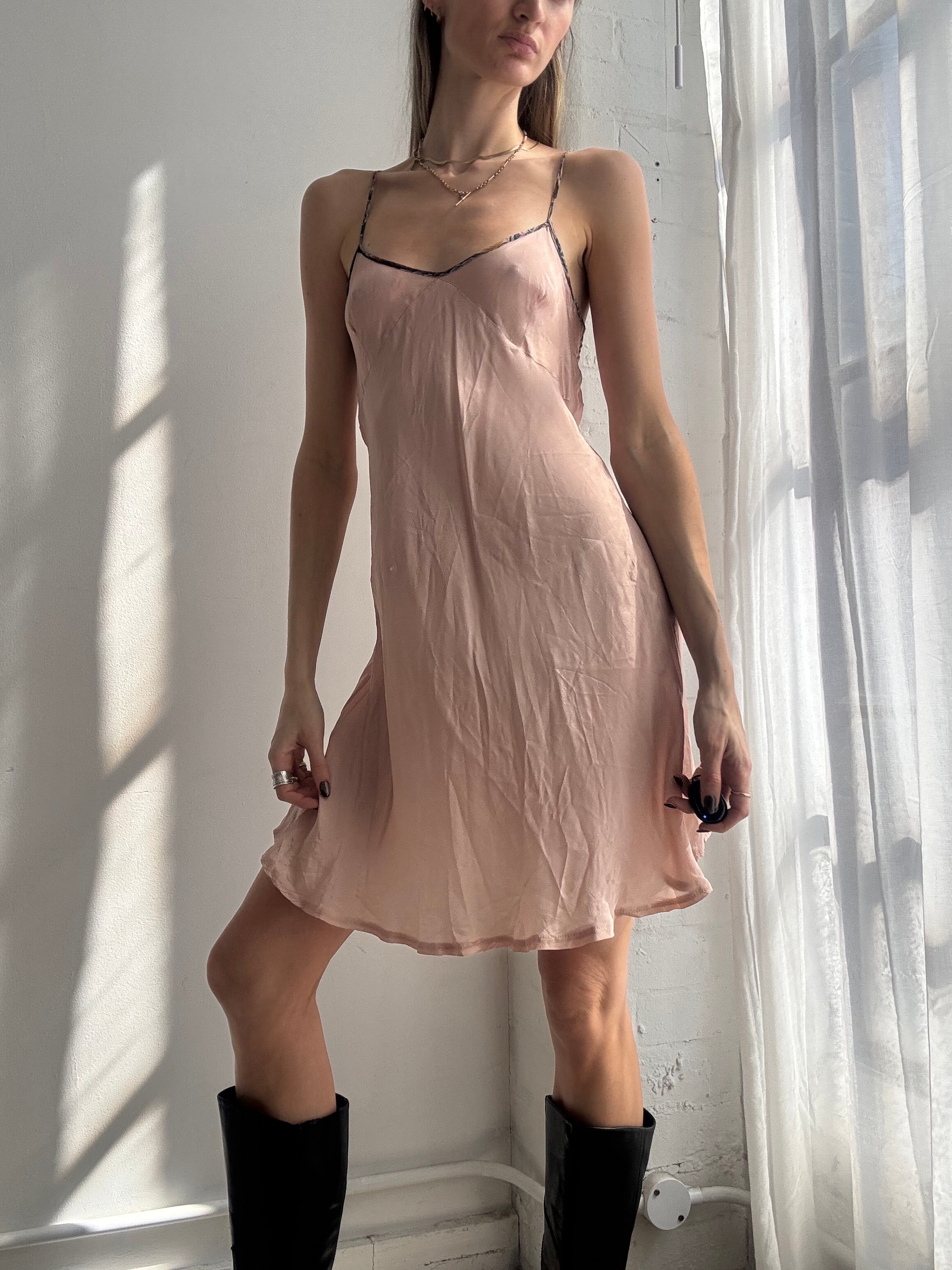 Vintage Y2K blush pink slip dress - Size M