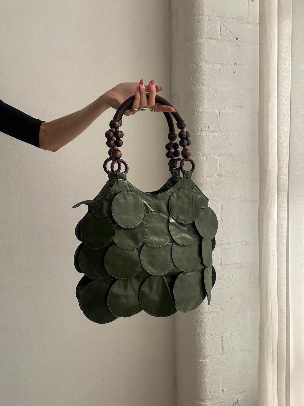 Vintage Y2K Olive Green Disc Detail Shoulder Bag