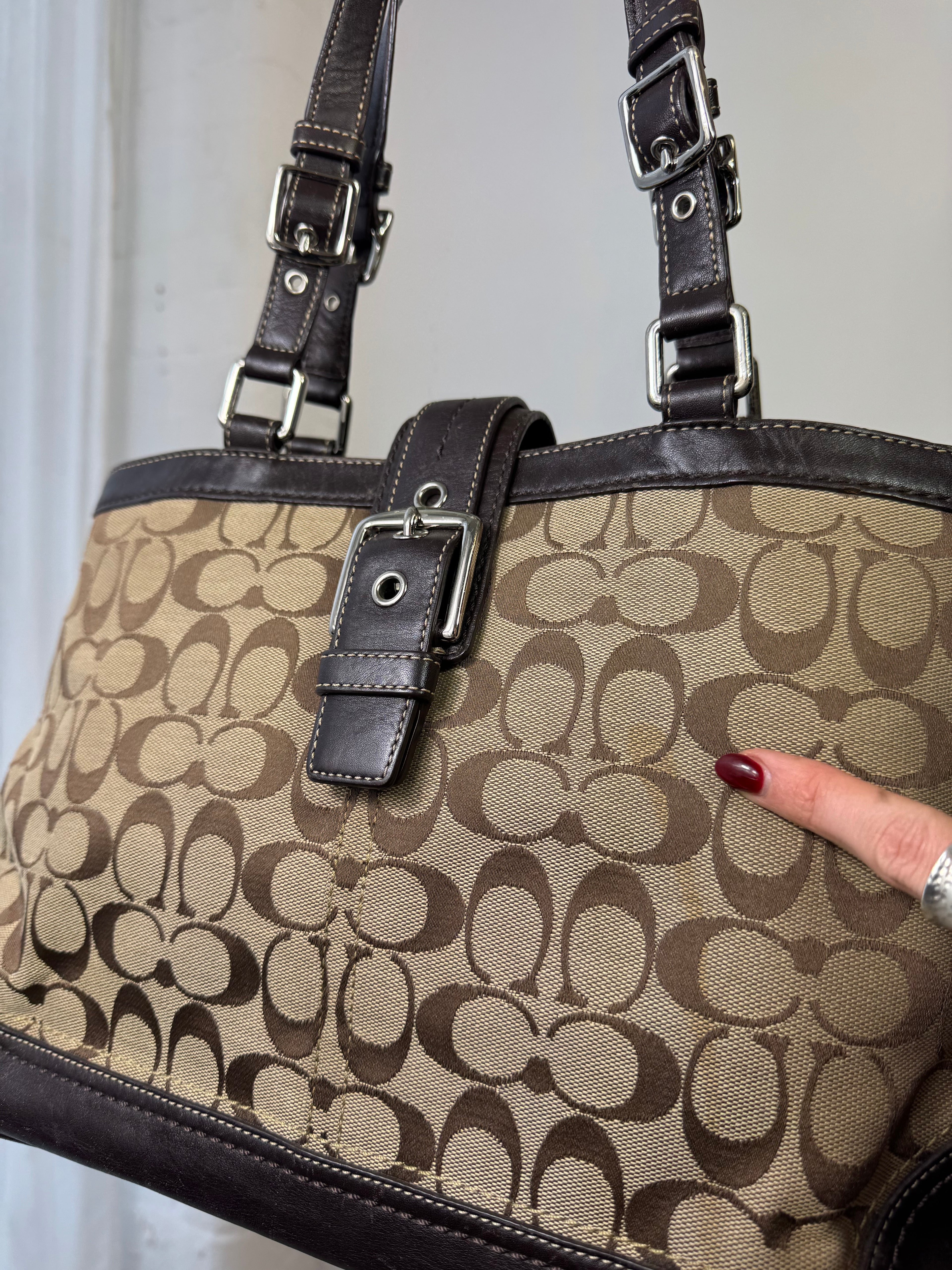 Vintage Y2K coach monogram shoulder bag buckle brown