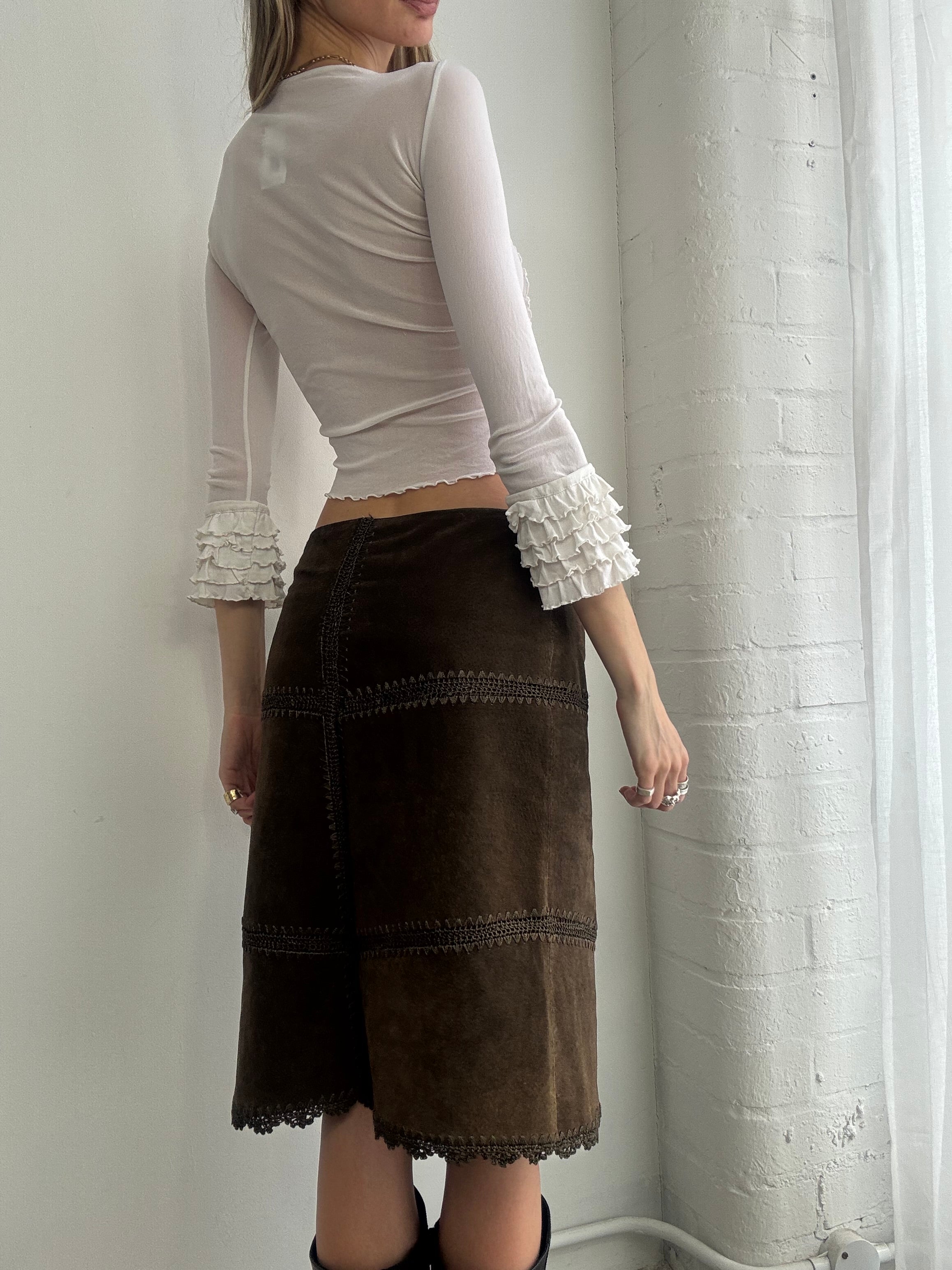 Vintage Y2K sheer ruffle front blouse - Size XS