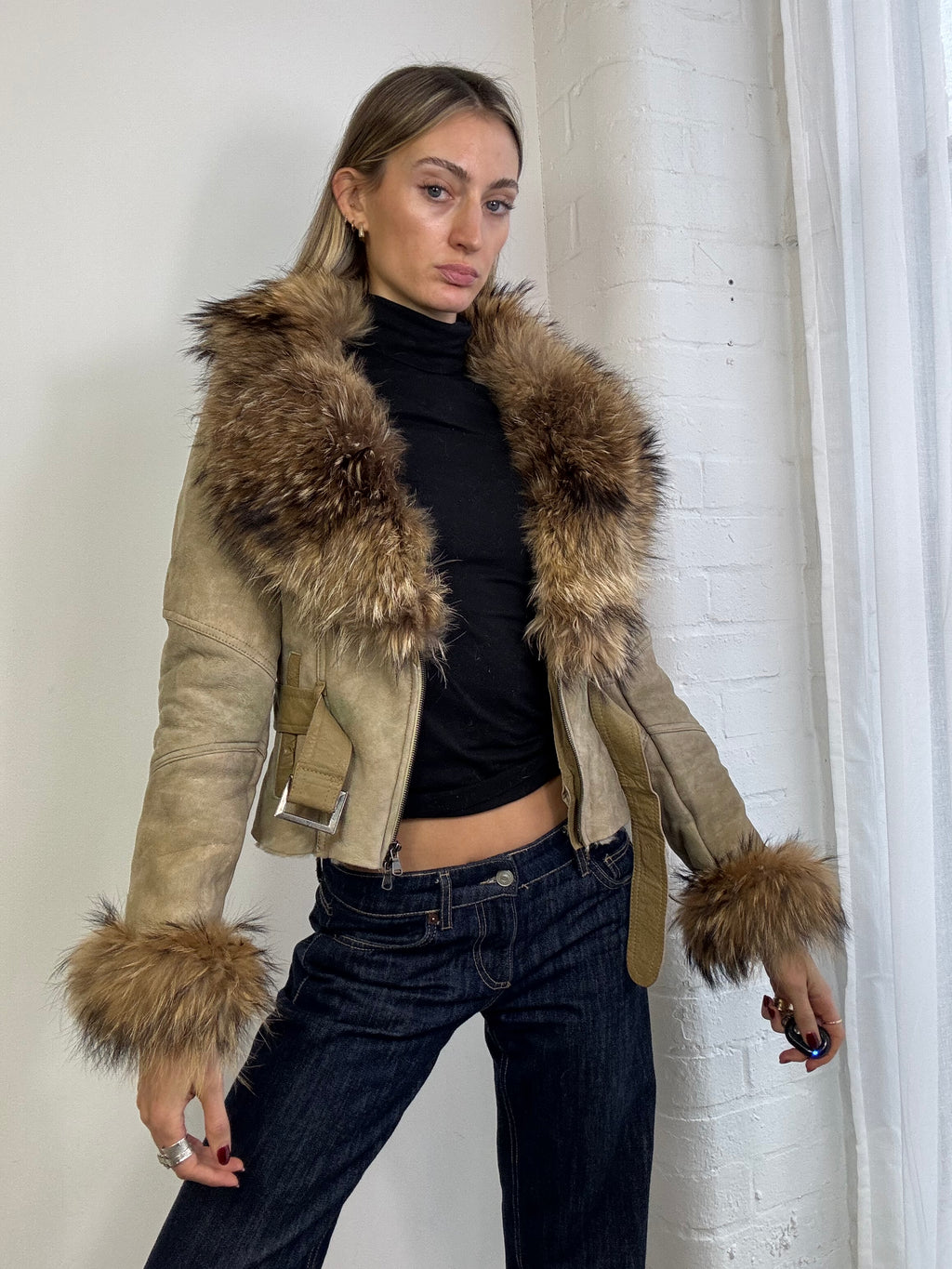 Vintage Y2K suede & fur trim afghan jacket