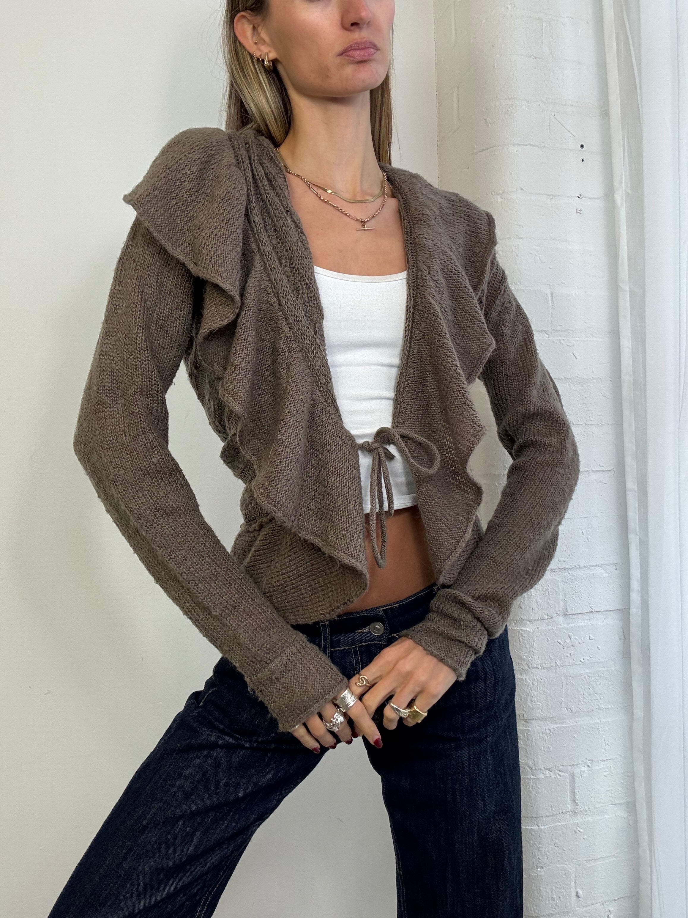 Vintage Y2K knitted ruffle cardigan