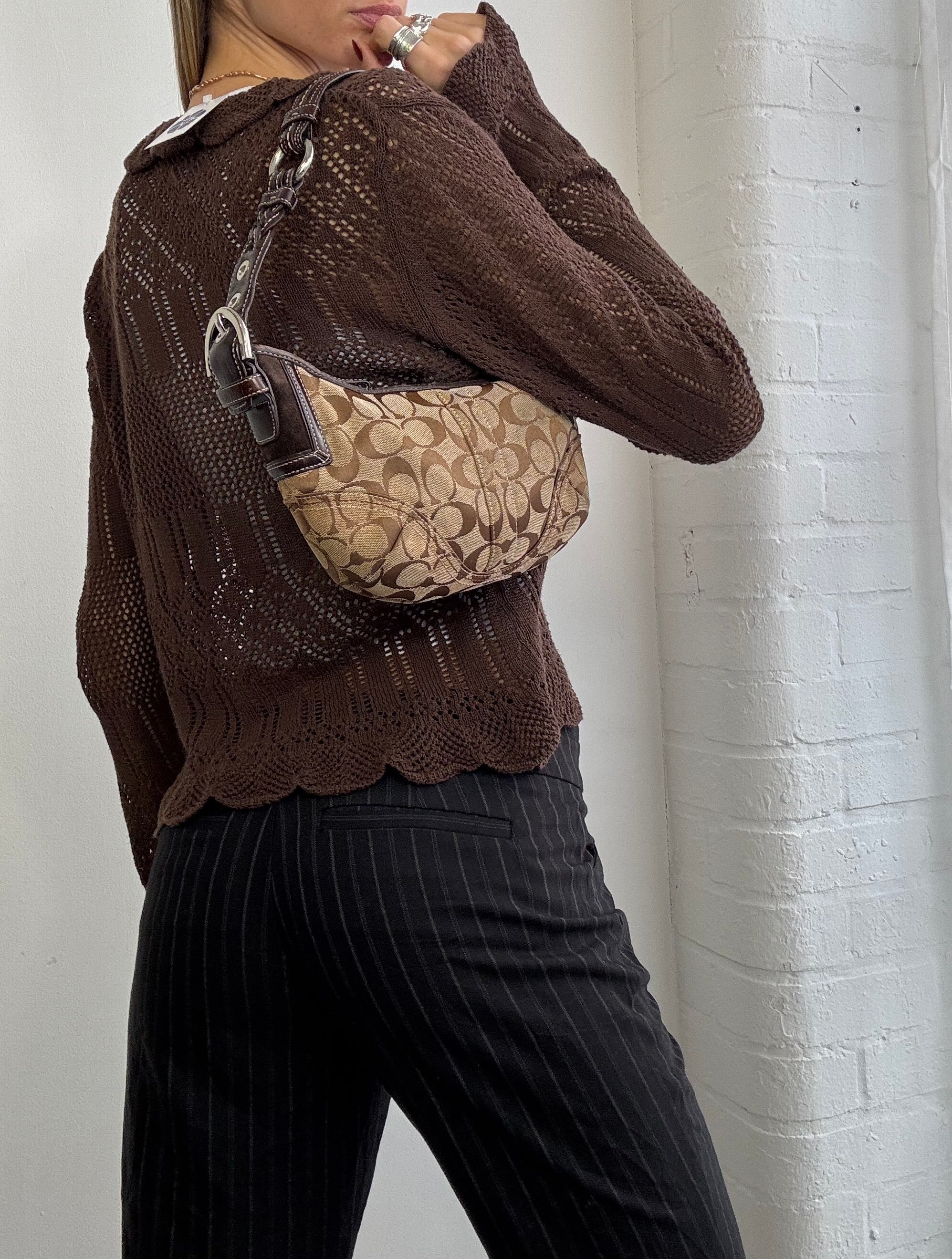 Vintage Y2K ruffle tie front cardigan brown