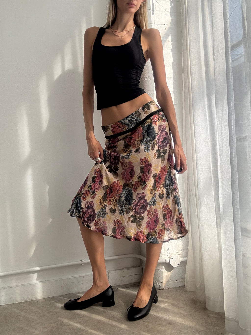 Vintage Y2K Floral Midi Skirt - Size S