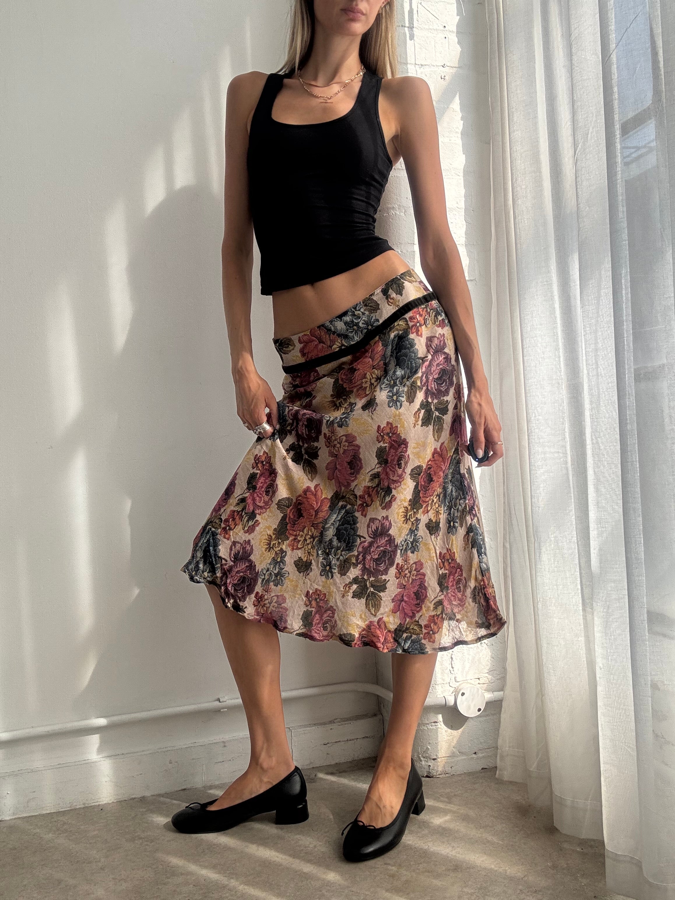 Vintage Y2K Floral Midi Skirt - Size S