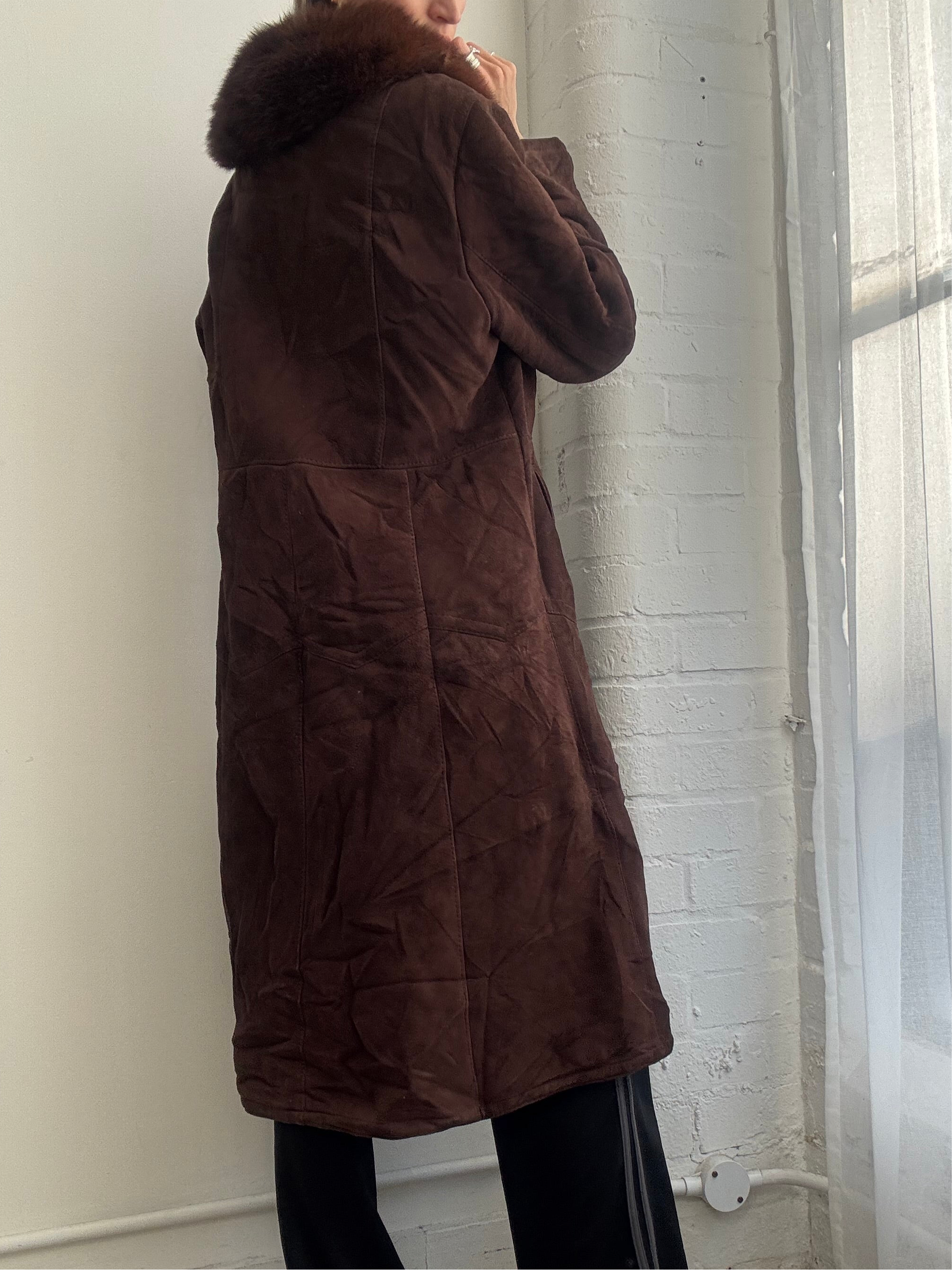 Vintage 90s brown suede sheepskin coat