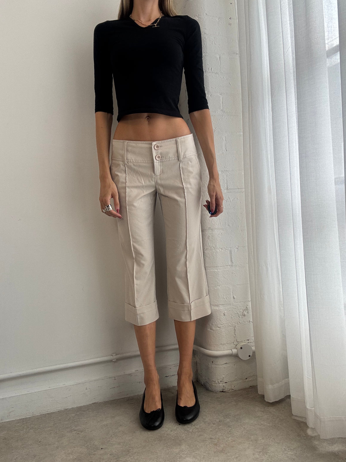 Vintage Y2K Beige Low Rise Tailored Capri Trousers - Size S-M