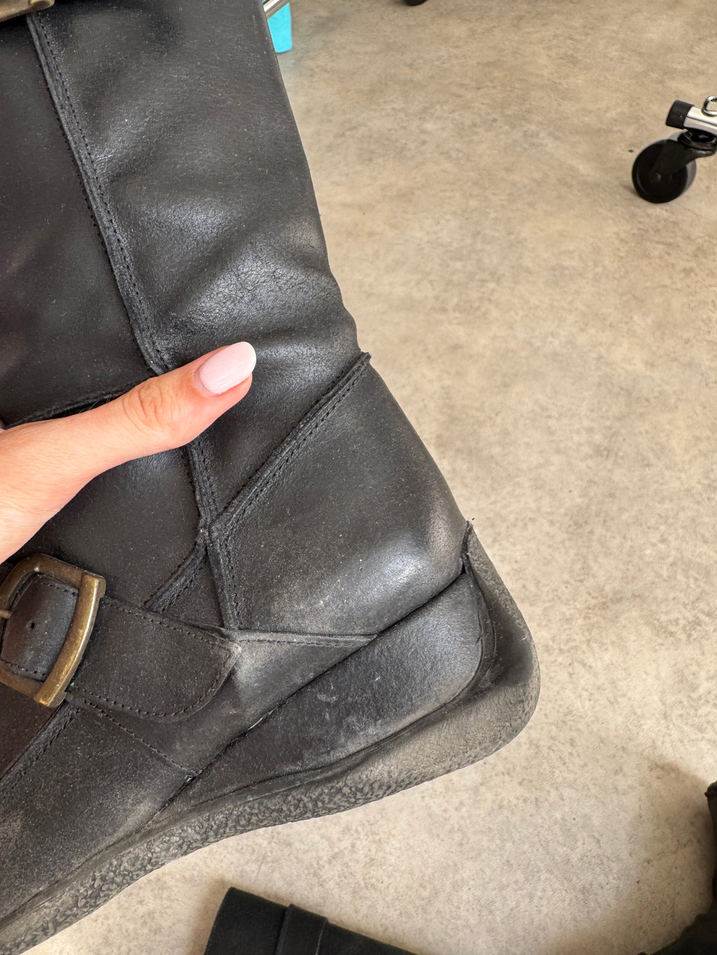 Vintage Y2K Black Leather Square Toe Buckle Boots - Size UK 6 / EU39