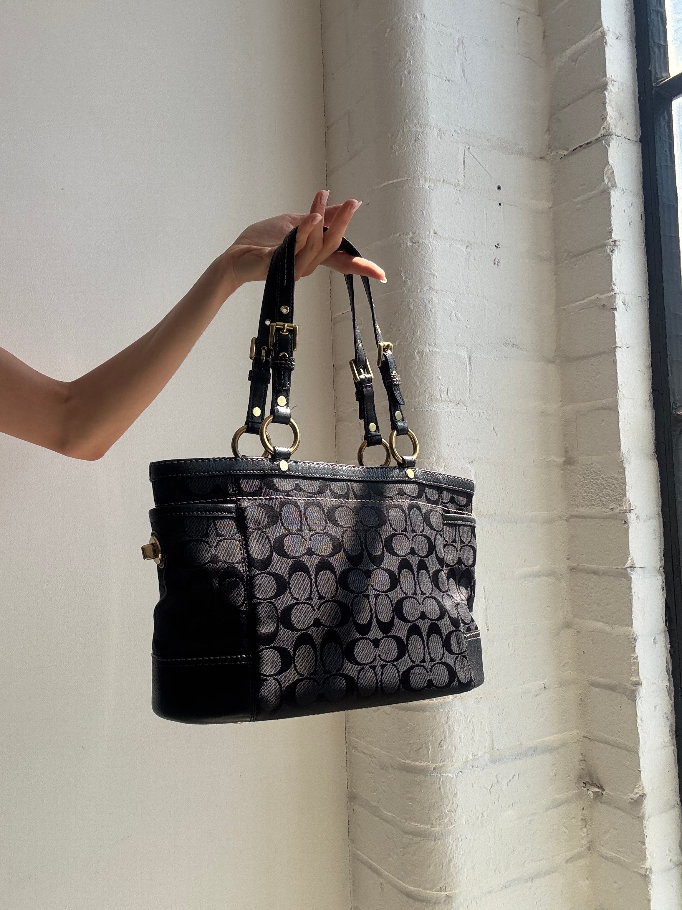 Vintage Y2K Coach Signature Mini Tote Shoulder Bag Black